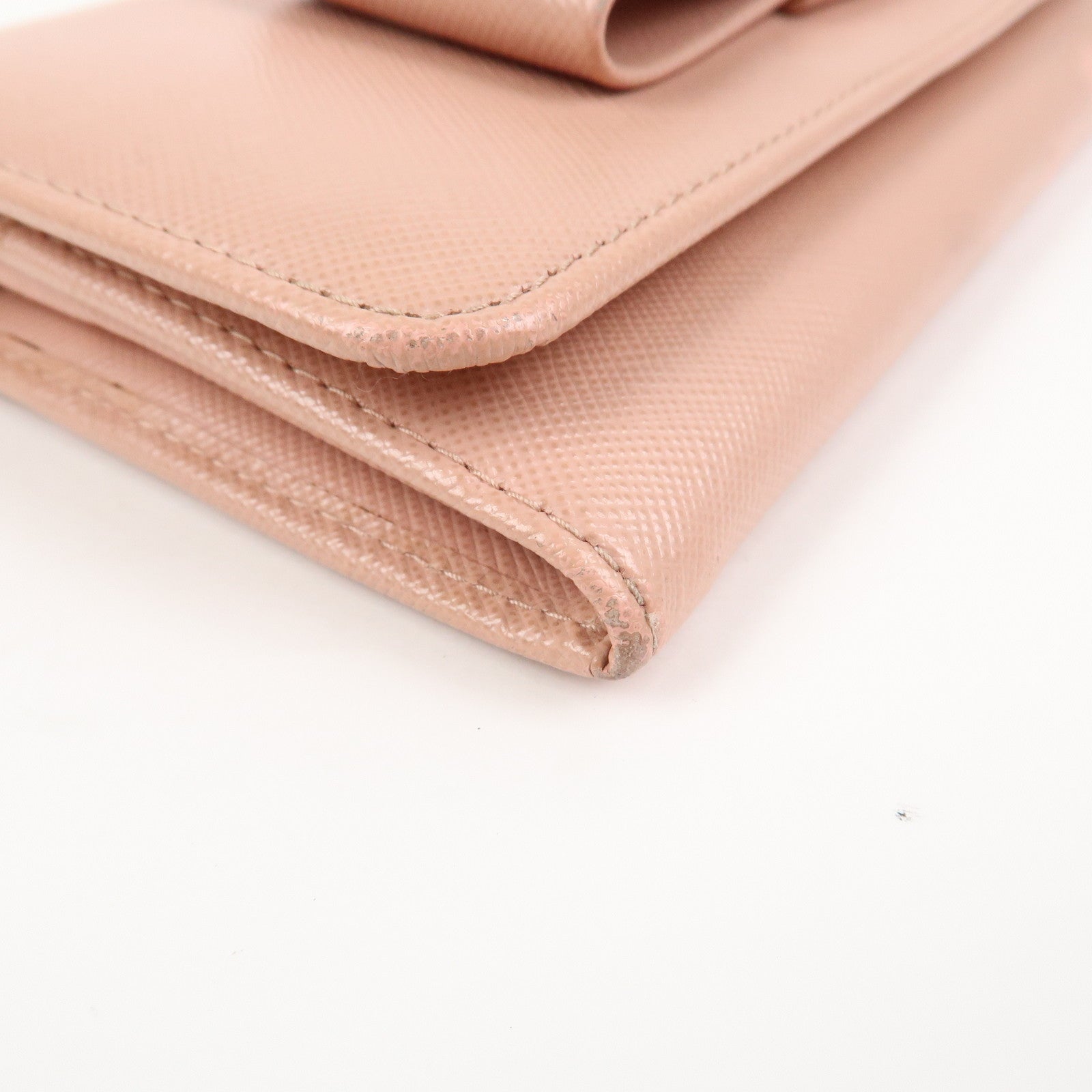 PRADA Logo Saffiano Leather Ribbon Long Wallet Pink 1M1132