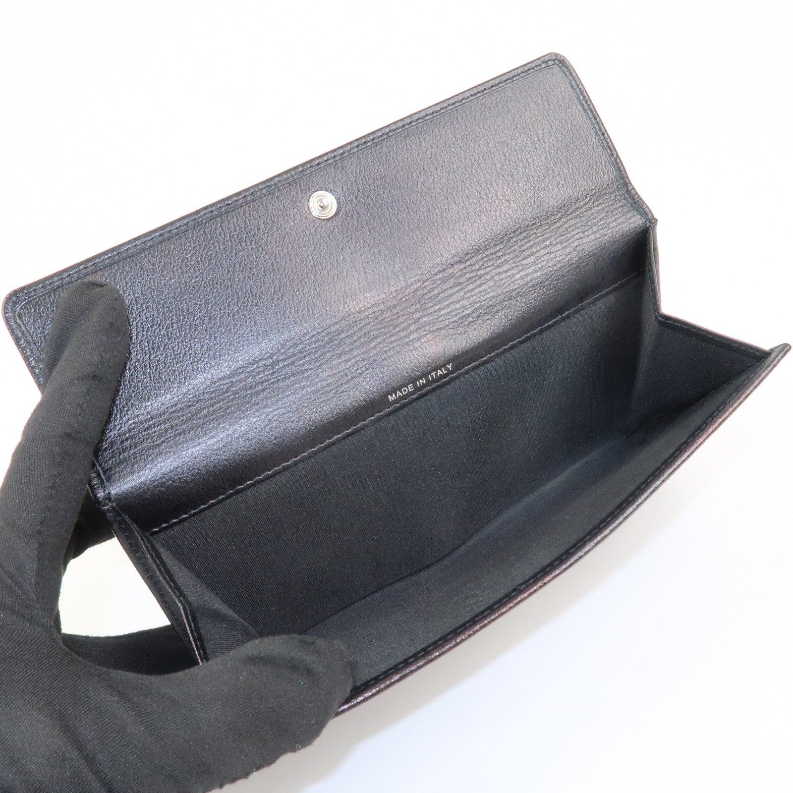 CHANEL Camellia COCO Mark Leather Bi-fold Long Wallet Black