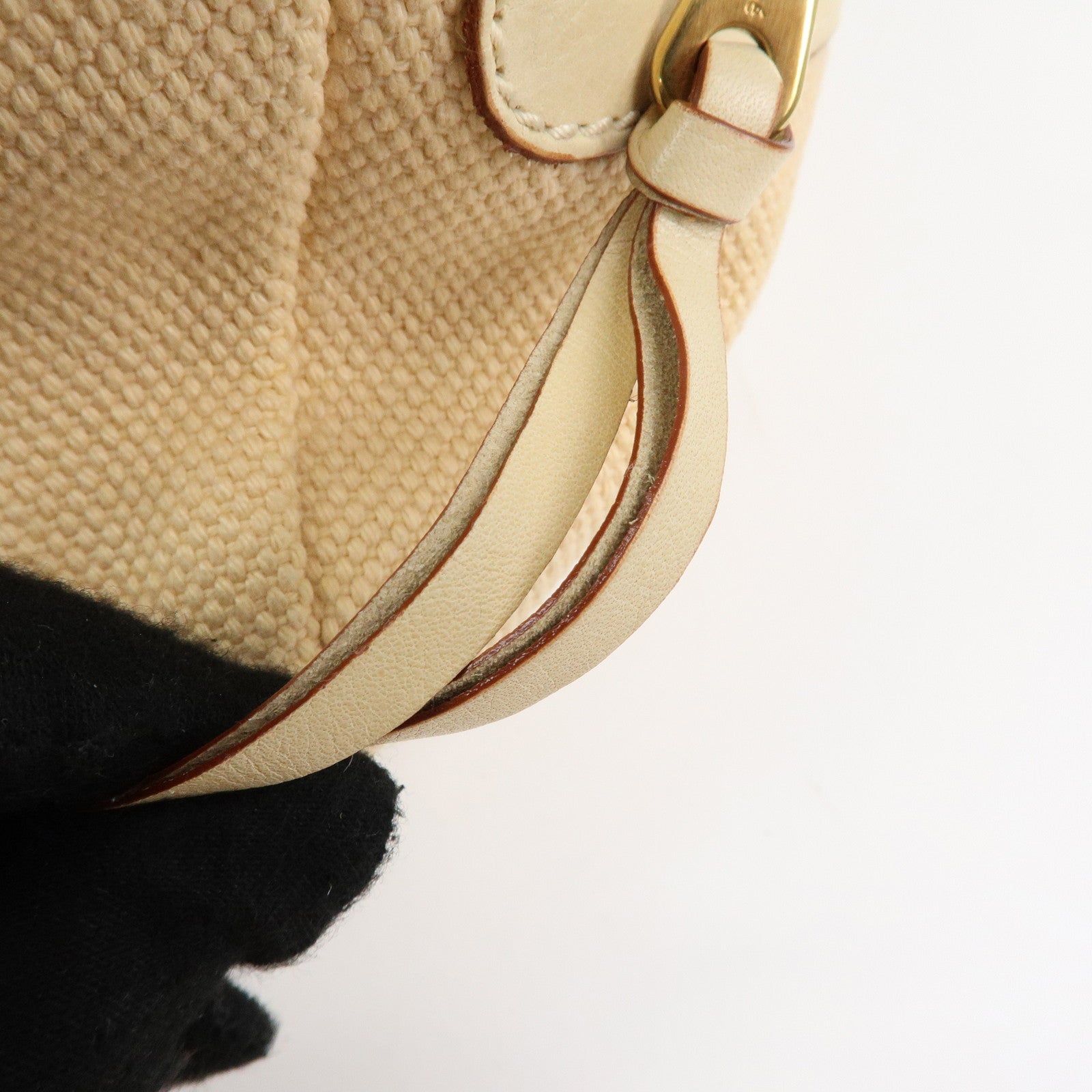 Chloe Cotton Leather Boston Bag Hand Bag Shoulder Bag Beige