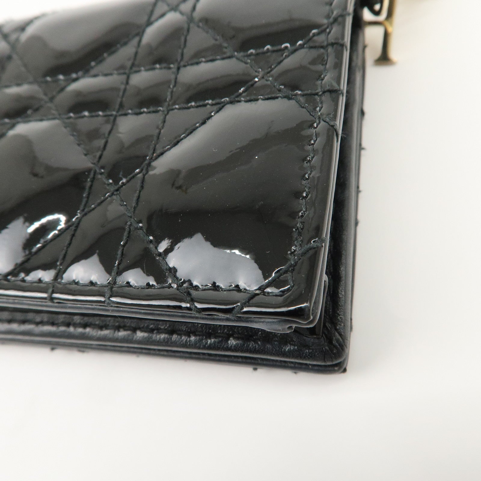 Christian Dior Cannage Lady Dior Patent Leather Card Holder Black S0011