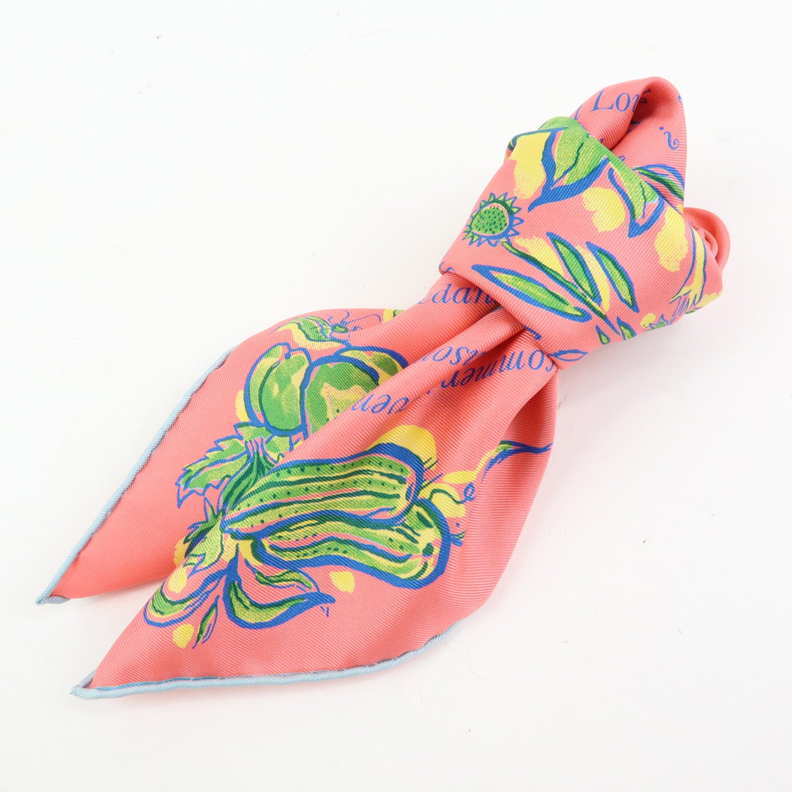 HERMES Carre 45 Silk100% Scarf L'ete de Loula Pink Green Yellow