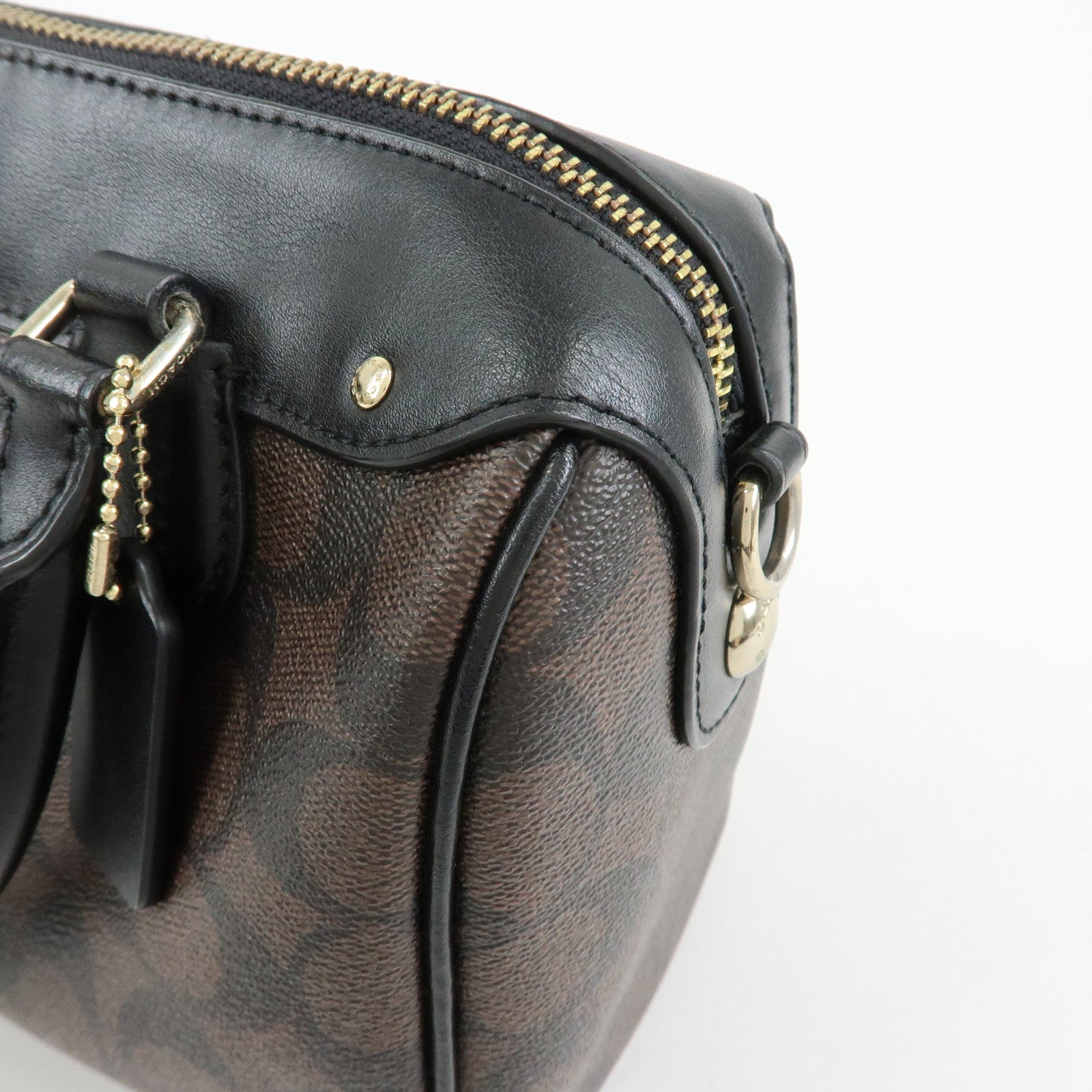 COACH Signature PVC Leather 2Way Shoulder Bag Hand Bag Dark Brown