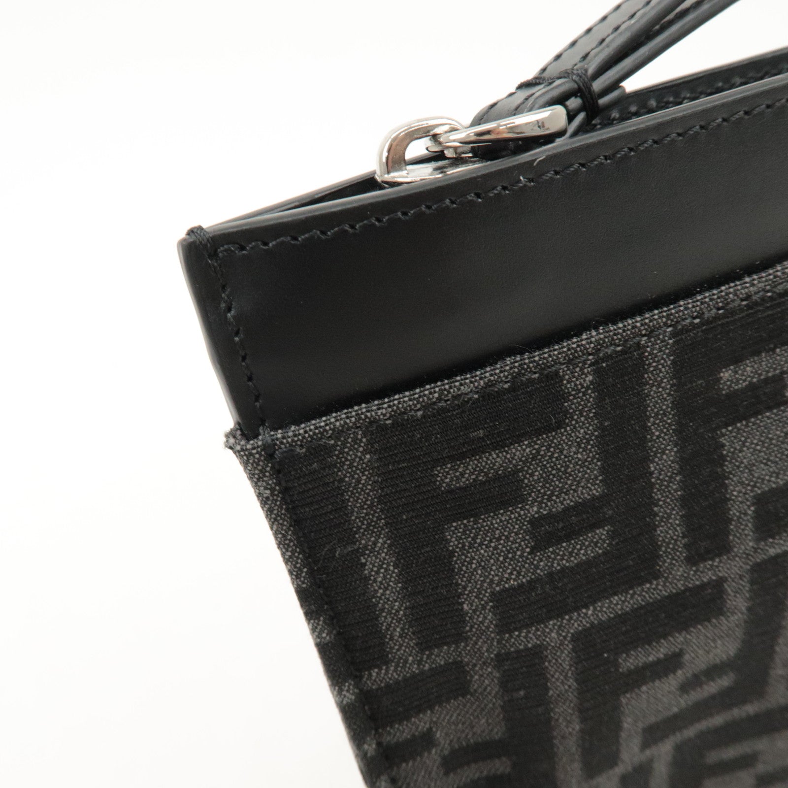 FENDI Zucca Leather Canvas Slim Clutch Medium Black Gray 7N0134 Used
