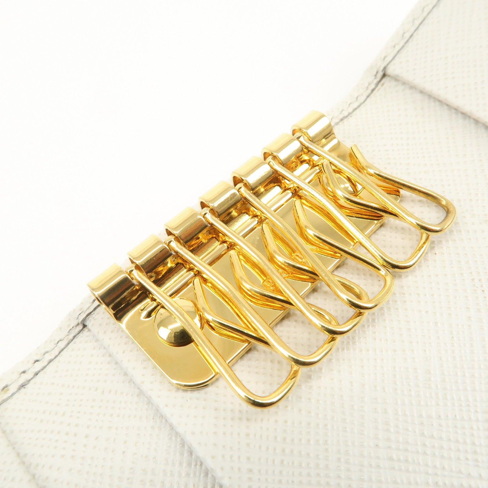 PRADA Ribbon Saffiano Leather Key Case Key Holder White