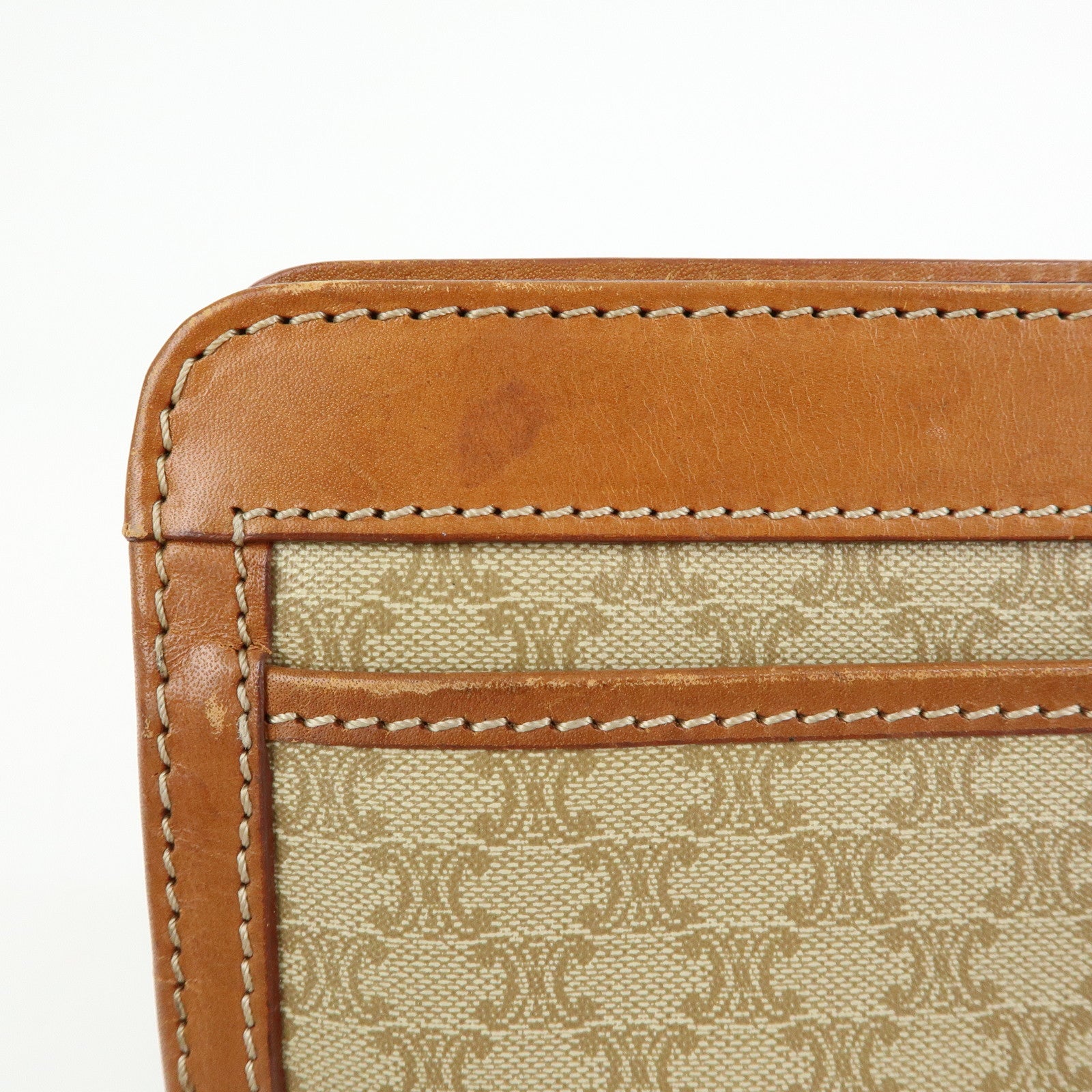 CELINE Macadam PVC Leather Clutch Bag Pouch Beige Brown