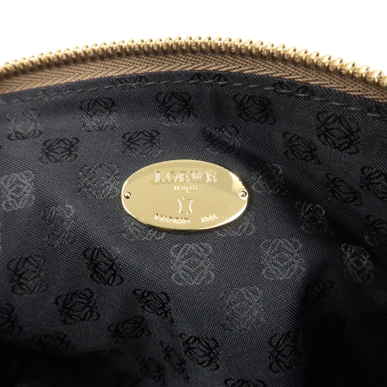 LOEWE Anagram Leather Tassel Pouch Cosmetic Pouch Gold