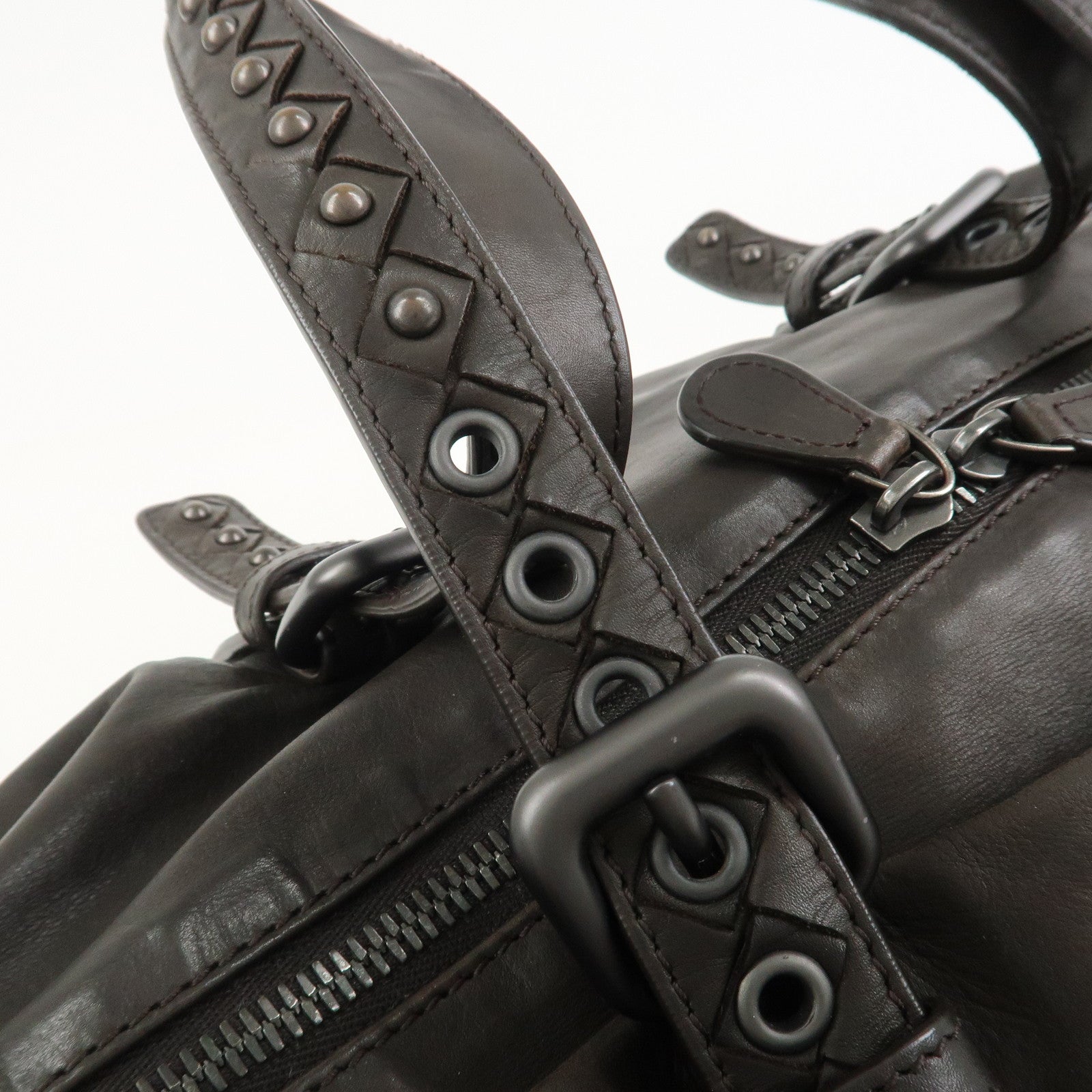 BOTTEGA VENETA Intrecciato Lamb Skin Hand Bag Dark Brown114087