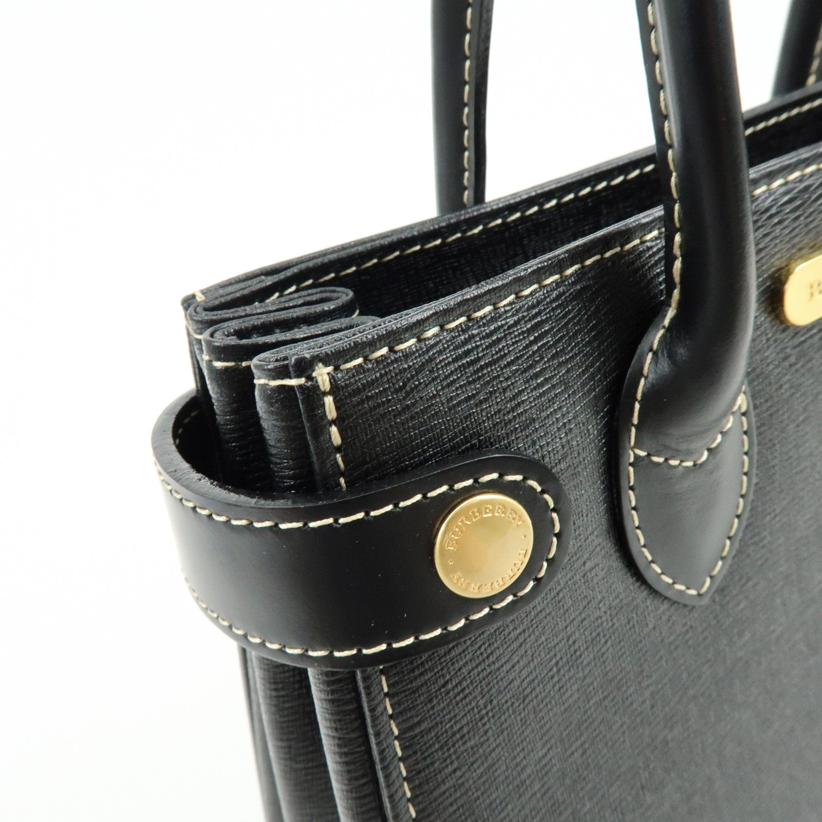 BURBERRY Logo Leather Hand Bag Black
