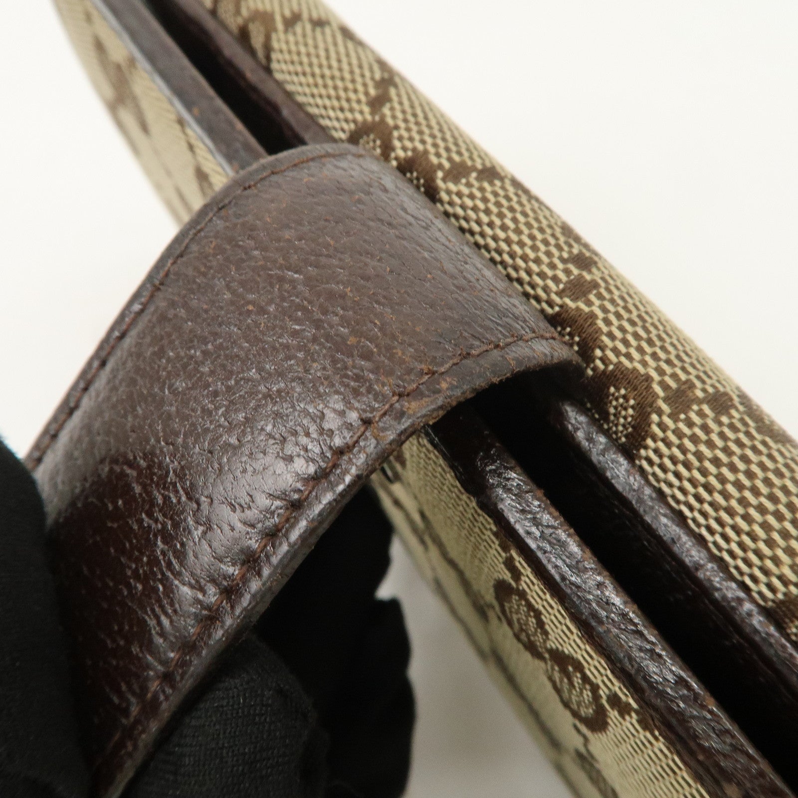 GUCCI GG Canvas Leather Bi-fold Long Wallet Dark Brown 112715 Used