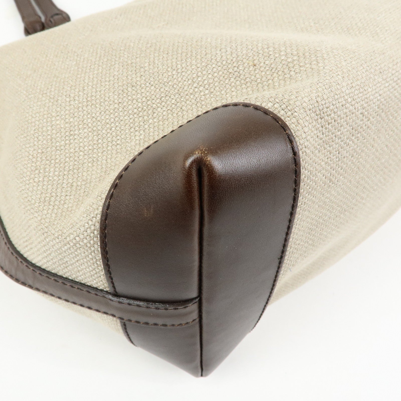 GUCCI GUCCI Craft Canvas Leather Tote Bag Beige Brown 247207