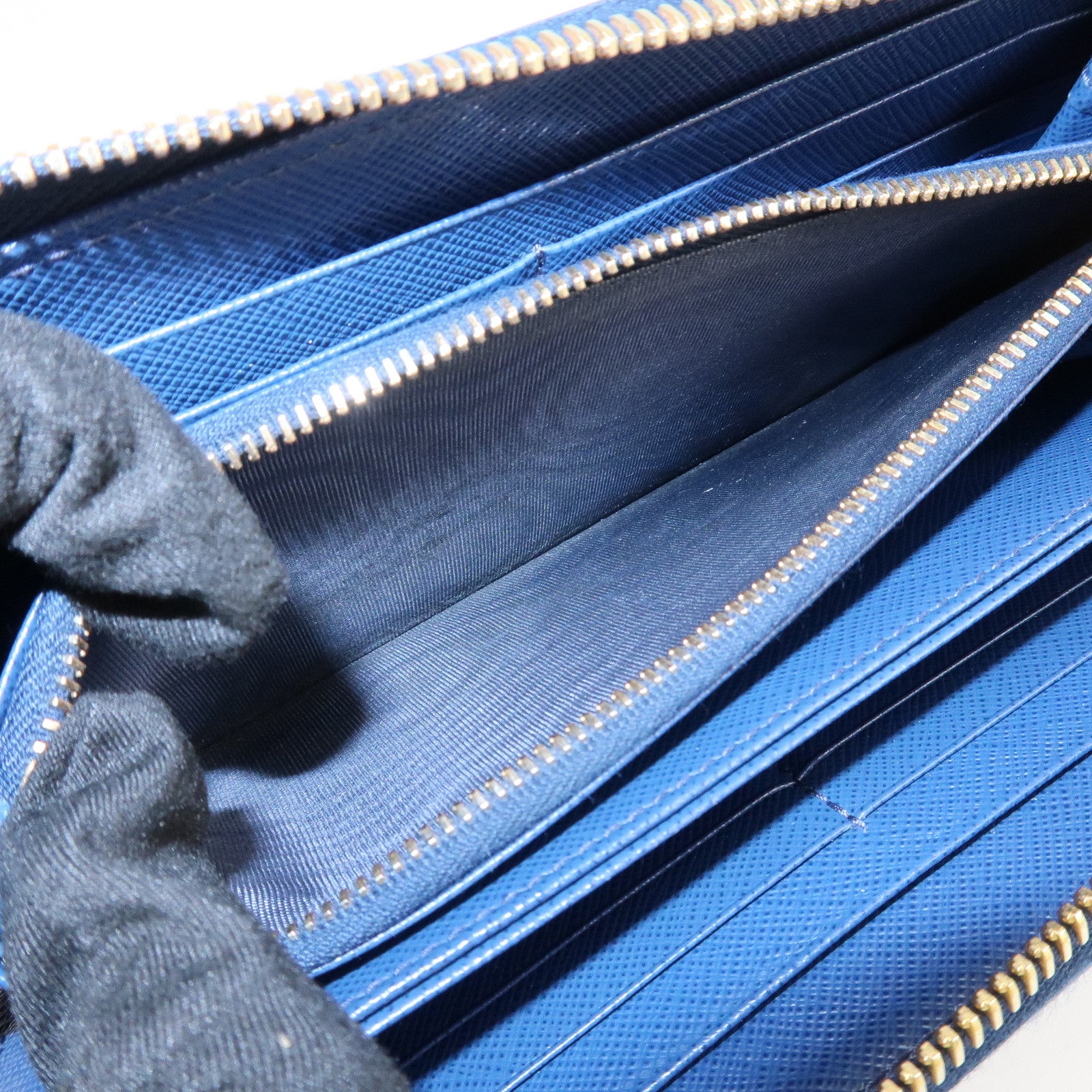 PRADA Triangle Logo Saffiano Leather Zippy Long Wallet Navy 1ML506