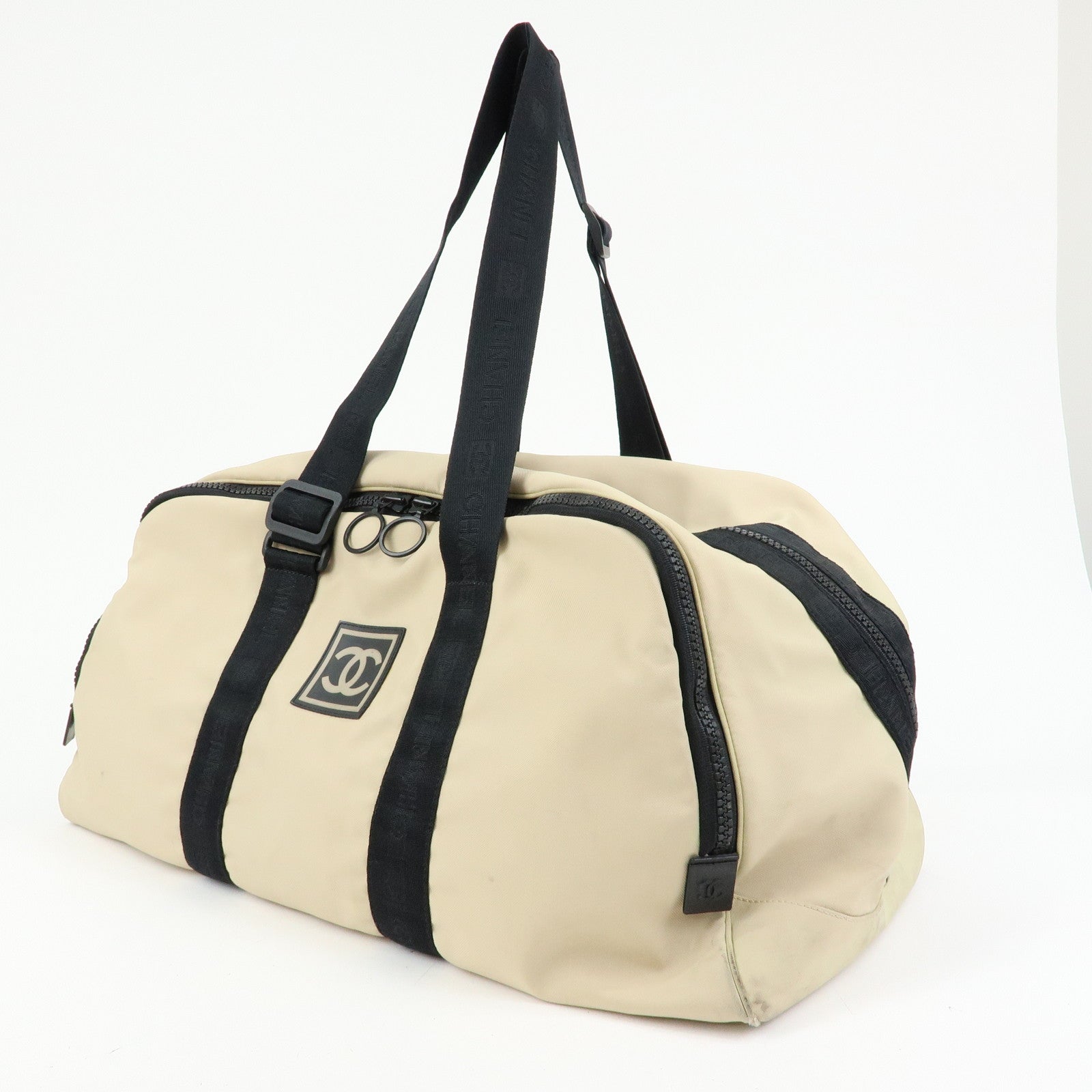 CHANEL CHANEL Sports Nylon Boston Bag Shoulder Bag Beige Black