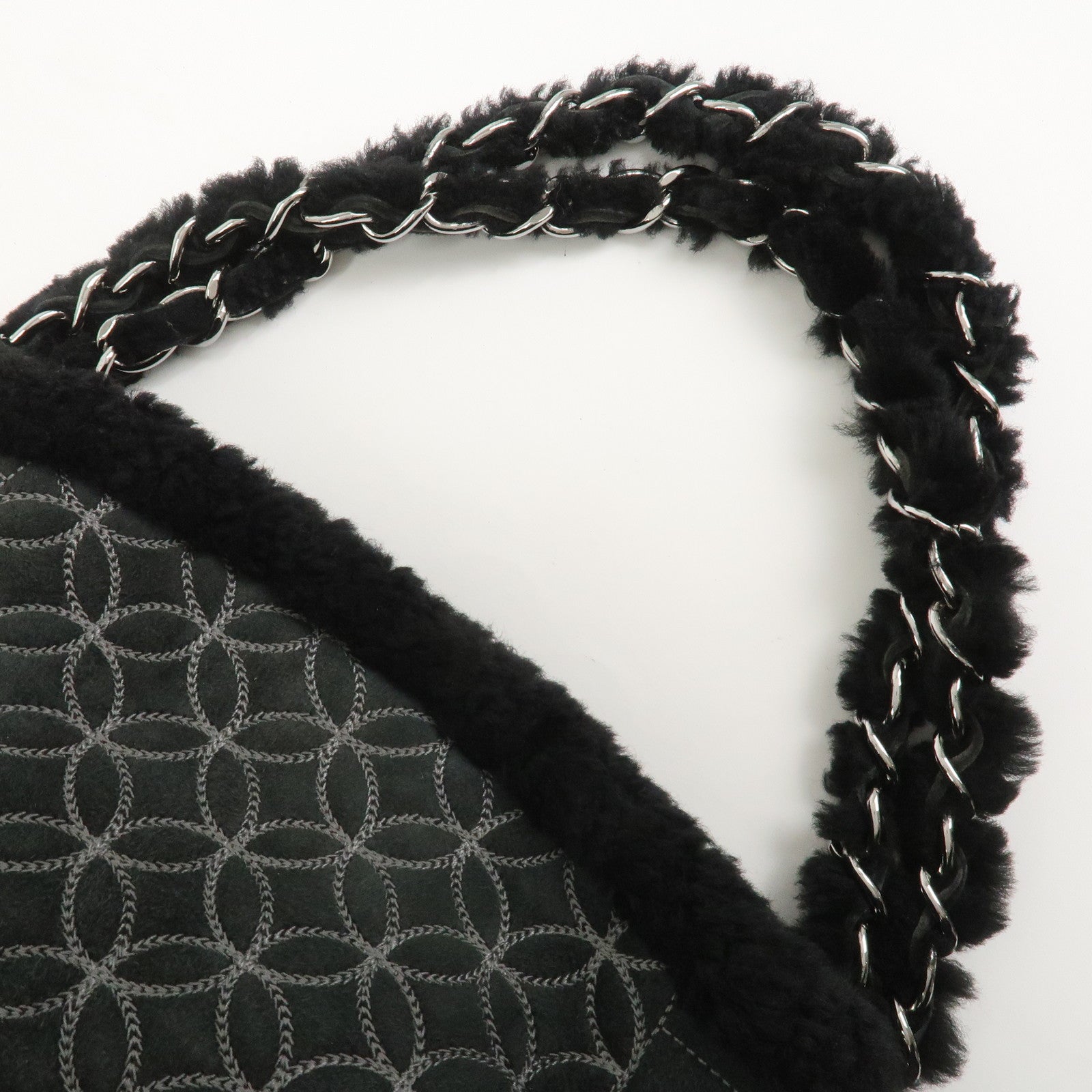 CHANEL Mouton Leather Chain Shoulder Bag Hand Bag Black Silver