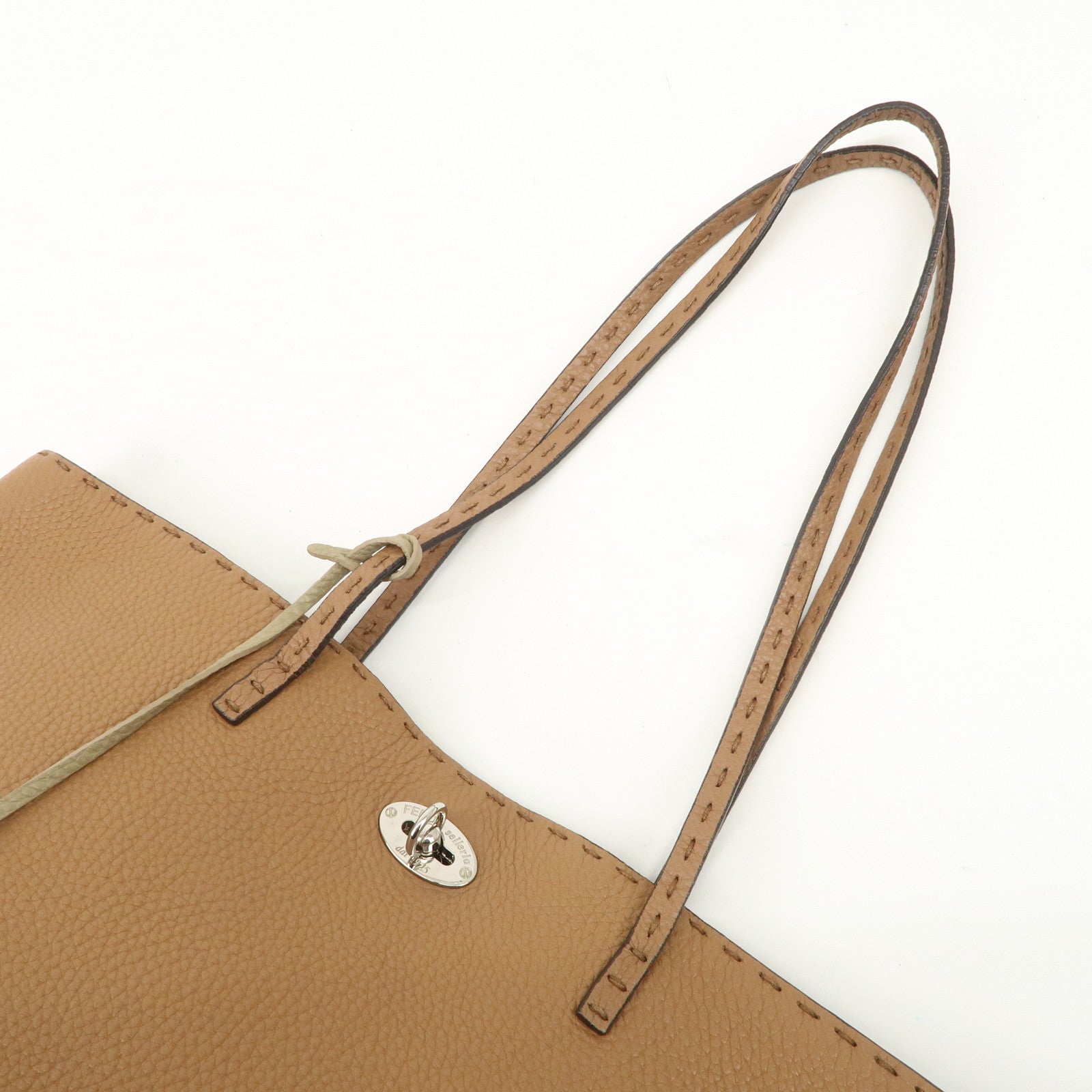 FENDI Selleria Leather Small Carla Tote Bag Shoulder Bag Brown 8BH257 Used