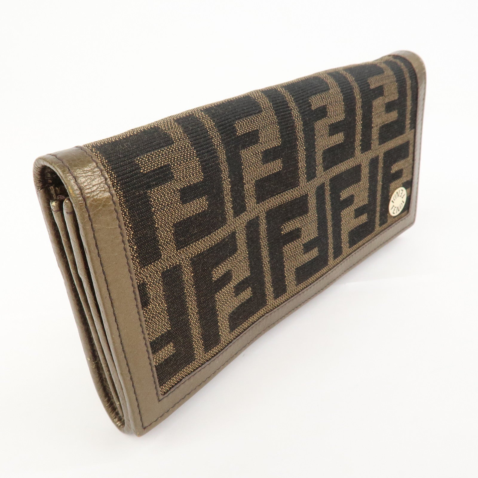 FENDI Zucca Canvas Leather Bi-fold Long Wallet Brown Gold 8M0000
