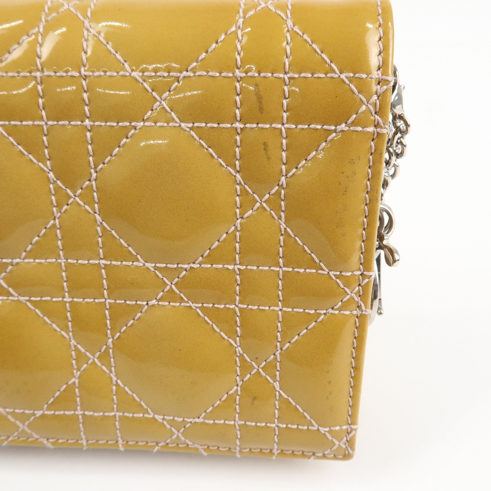 Christian Dior Cannage Patent Leather Chain Shoulder Bag Yellow Used