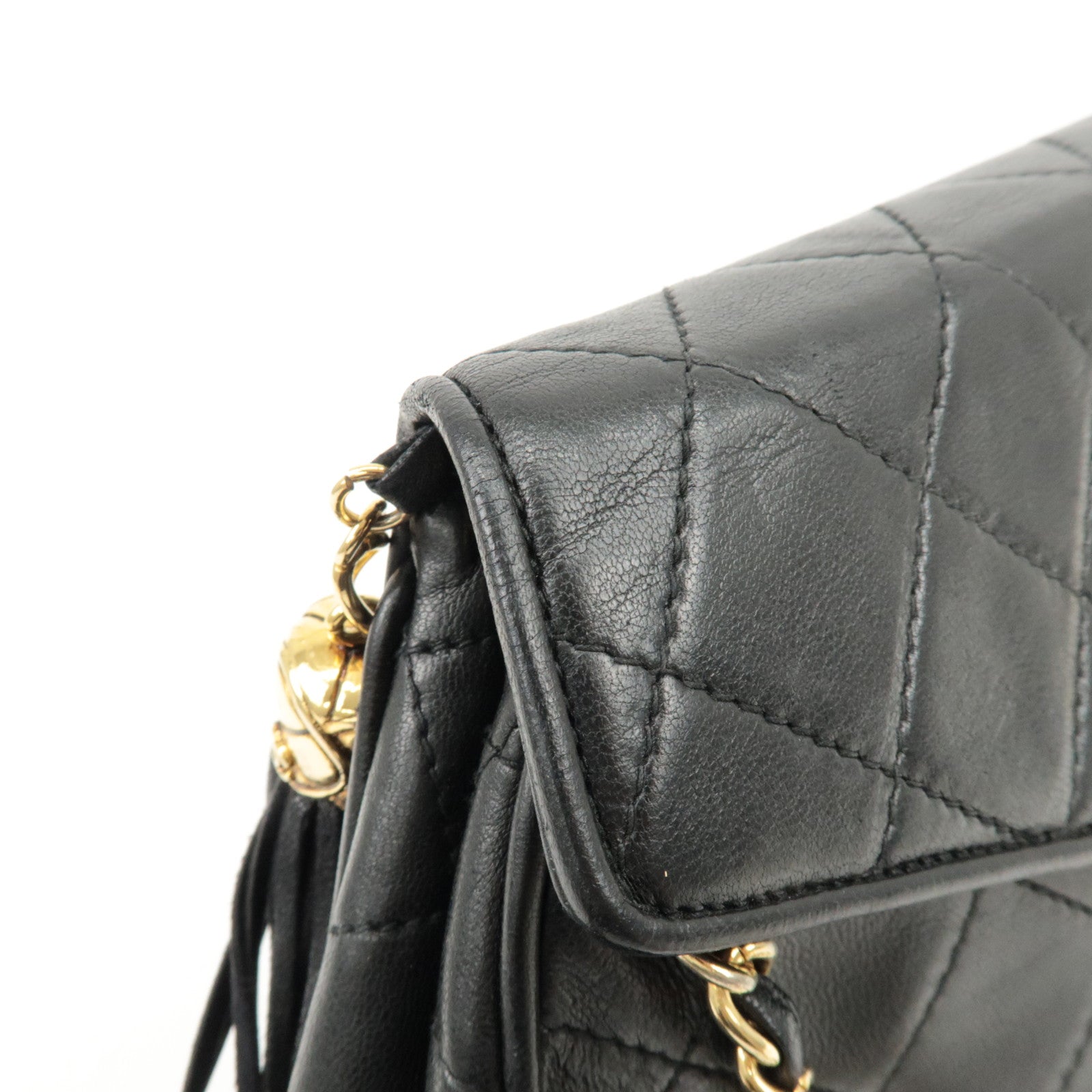 CHANEL COCO Mark Matelasse Lamb Skin Chain Shoulder Bag Black