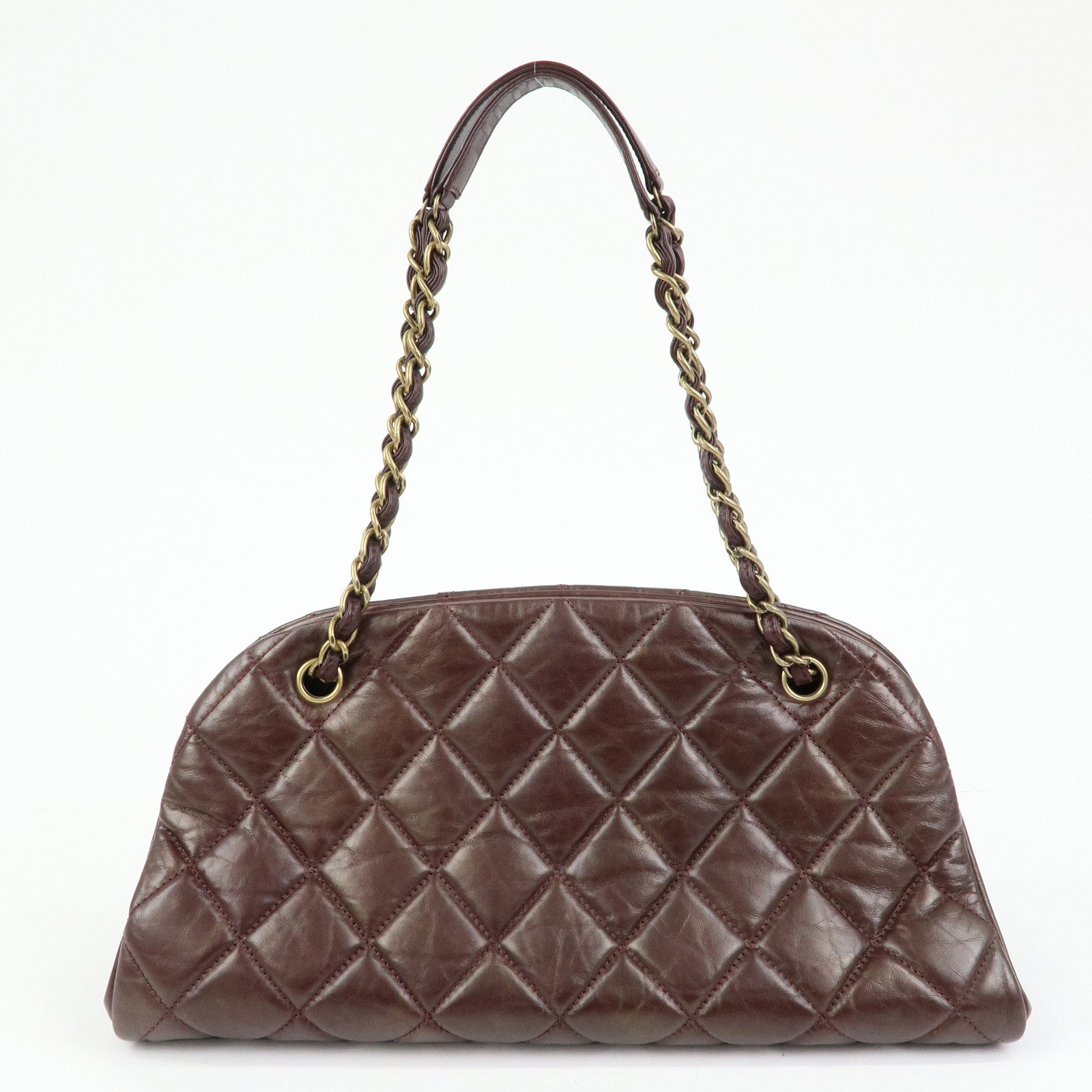 CHANEL Mademoiselle Calf Leather Chain Shoulder Bag Bordeaux