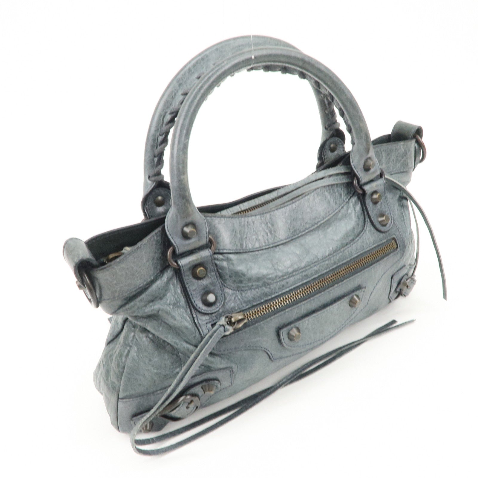 BALENCIAGA The First Leather 2Way Bag Shoulder Bag Gray 103208 Used