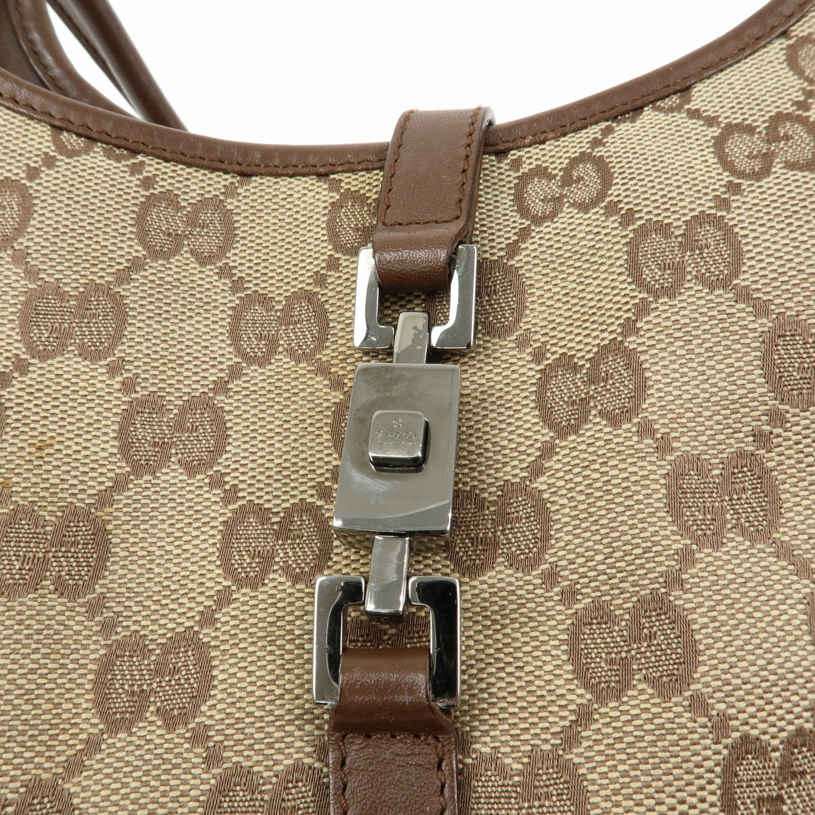 GUCCI Jackie GG Canvas Leather Hand Bag Brown 002.1068