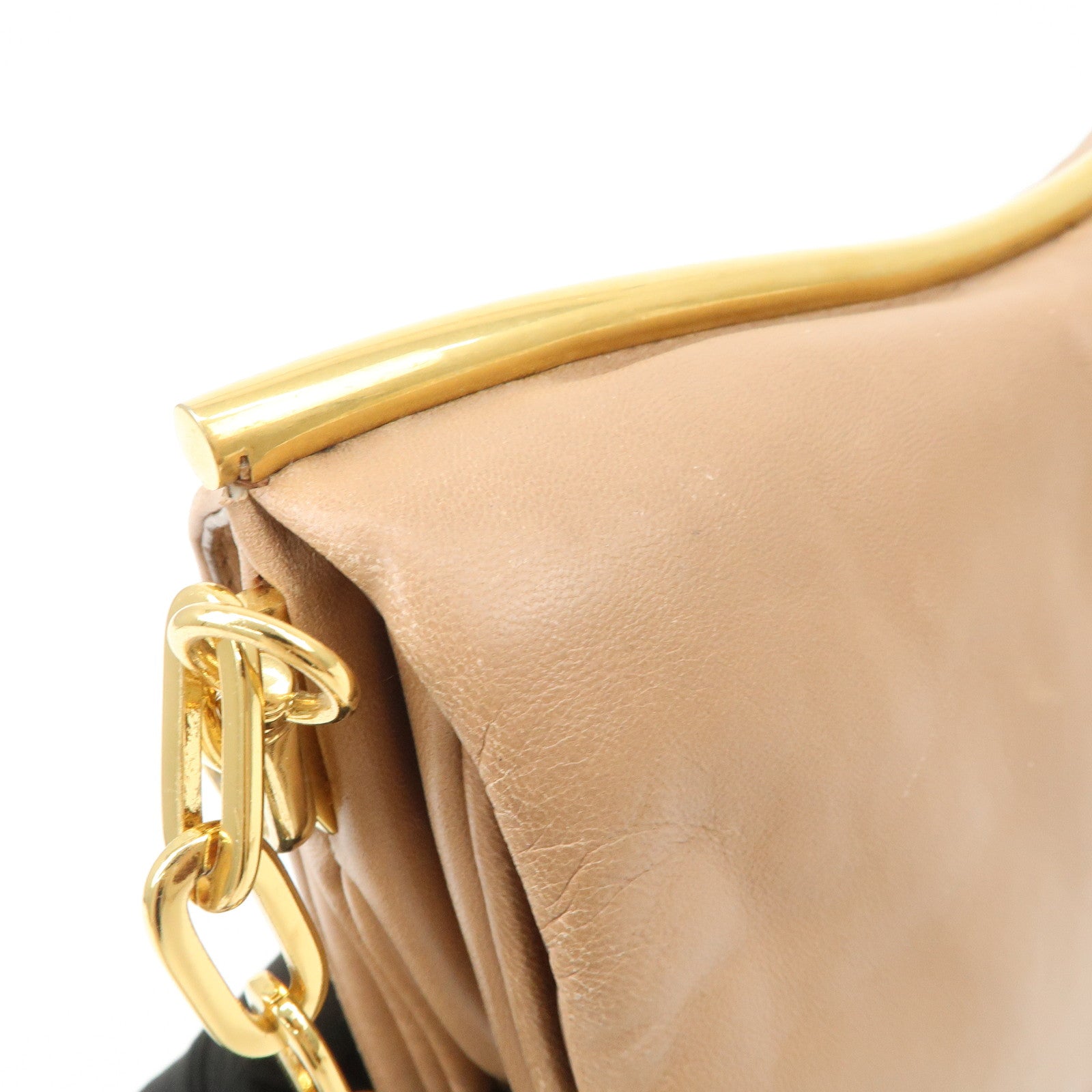 MIU MIU Leather 2Way Chain Shoulder Bag Clutch Bag Brown