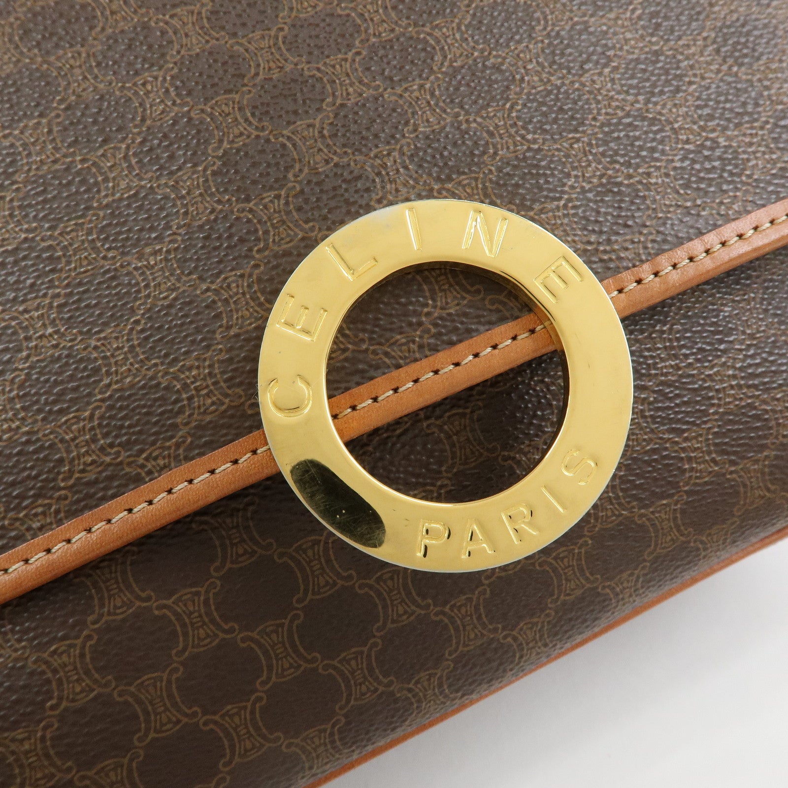 CELINE Trio PVC Leather Shoulder Bag Crossbody Bag Brown