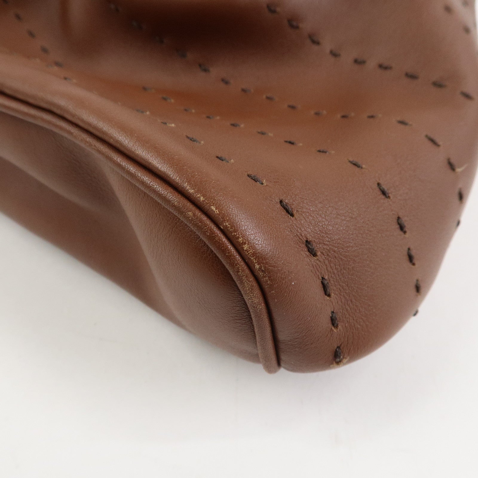 Ferragamo Gancini Leather Stitch Shoulder Bag Hand Bag Brown