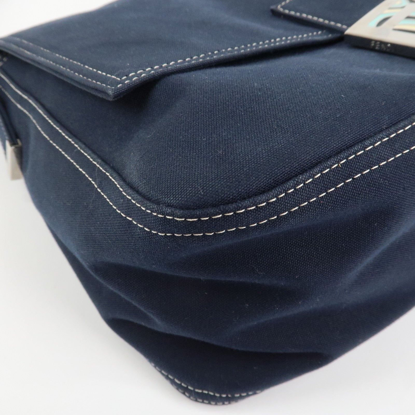 FENDI Mamma Baguette Canvas Shoulder Bag Hand Bag Navy 26325