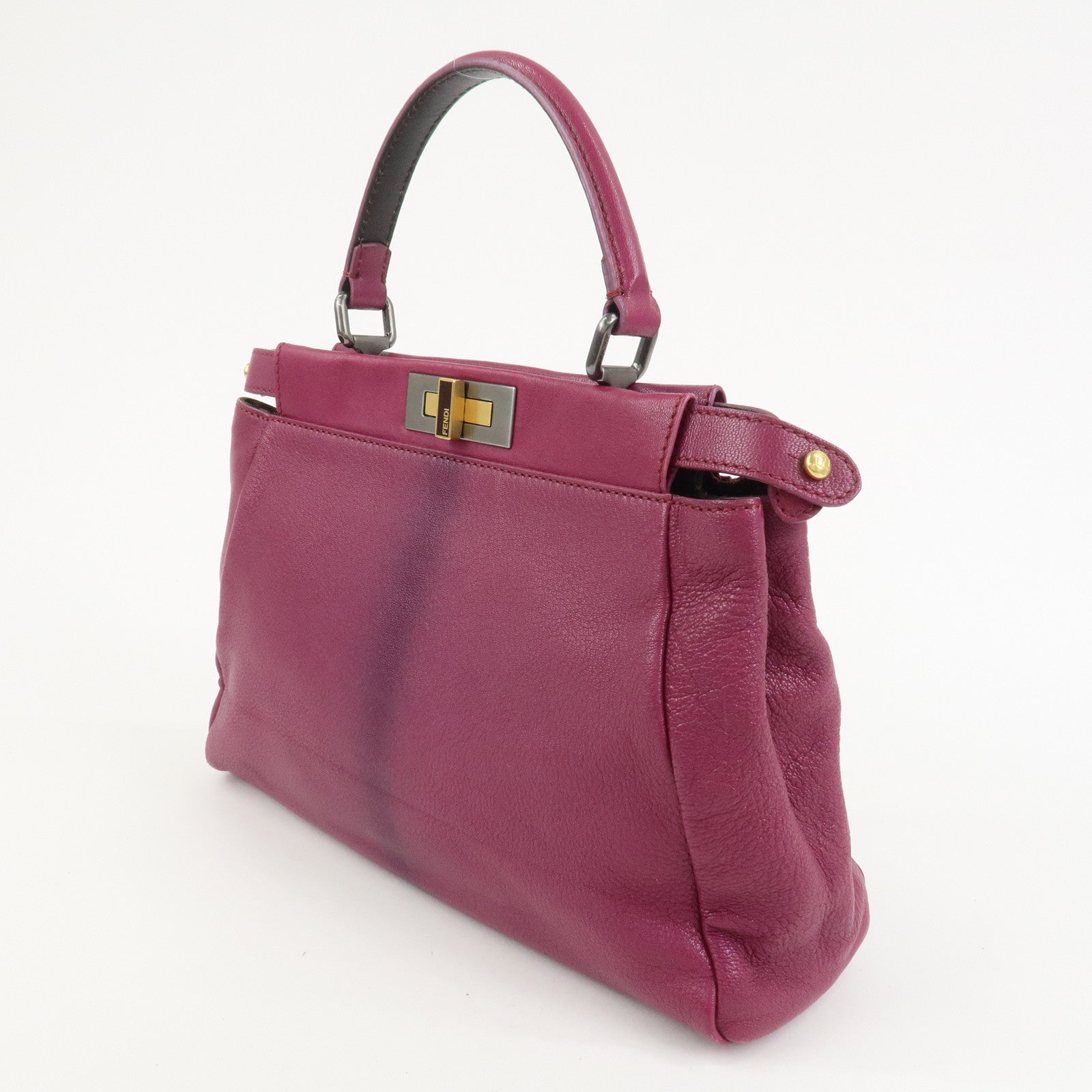 FENDI Peekaboo Leather 2Way Hand Bag Shoulder Bag Fuchsia 8BN226