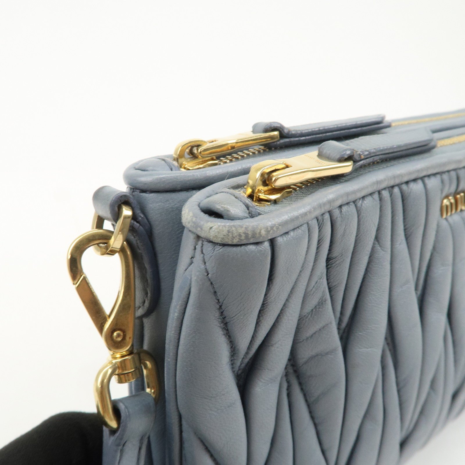 MIU MIU Matelasse Nappa Leather Shoulder Bag Light Blue 5BH057