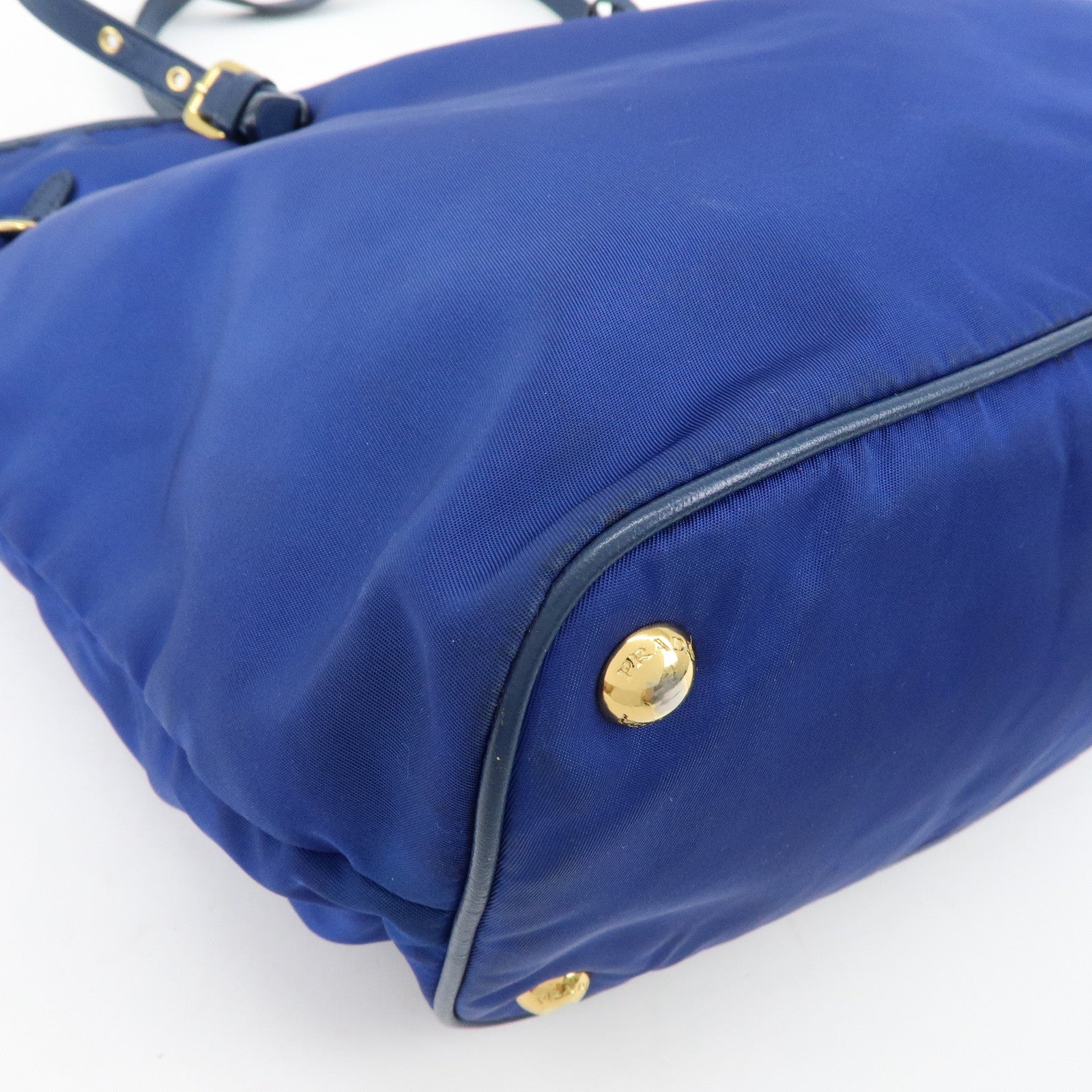 PRADA Logo Nylon Leather Tote Bag Shoulder Bag Blue BR4997