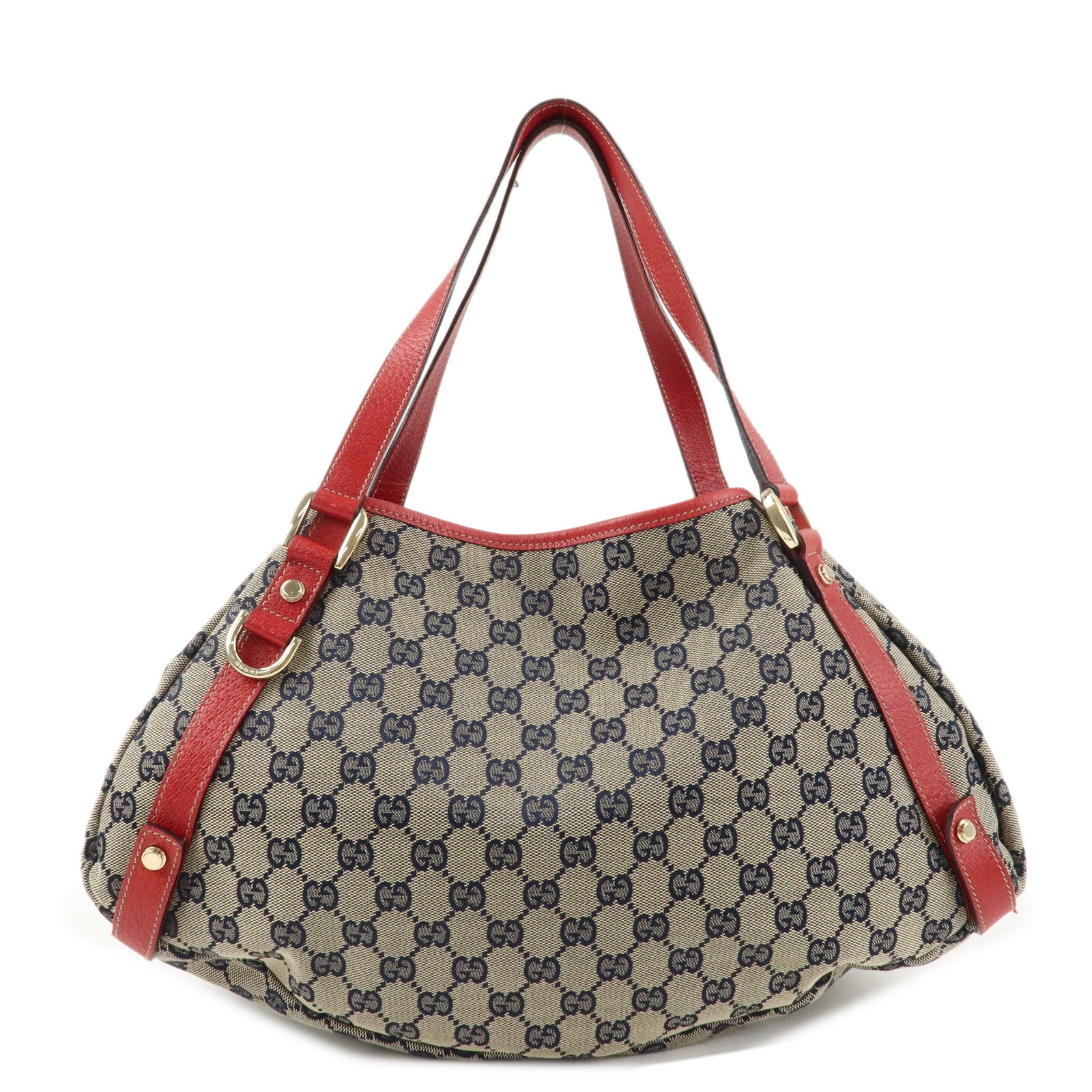 GUCCI Abbey GG Canvas Leather Tote Bag Shoulder Bag Navy Red 130736 Used