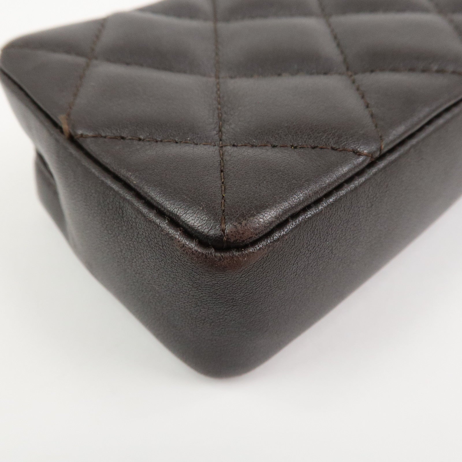 CHANEL Cambon Line COCO Mark Lambskin Cosmetic Pouch Brown