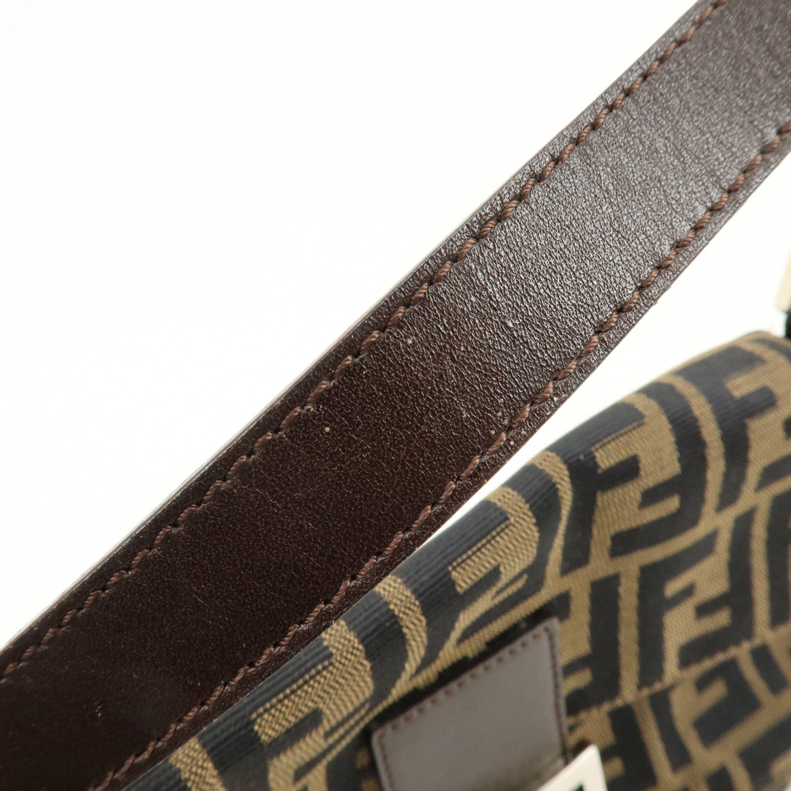 FENDI Mamma Baguette Zucca Canvas Leather Shoulder Bag Brown 8BR000