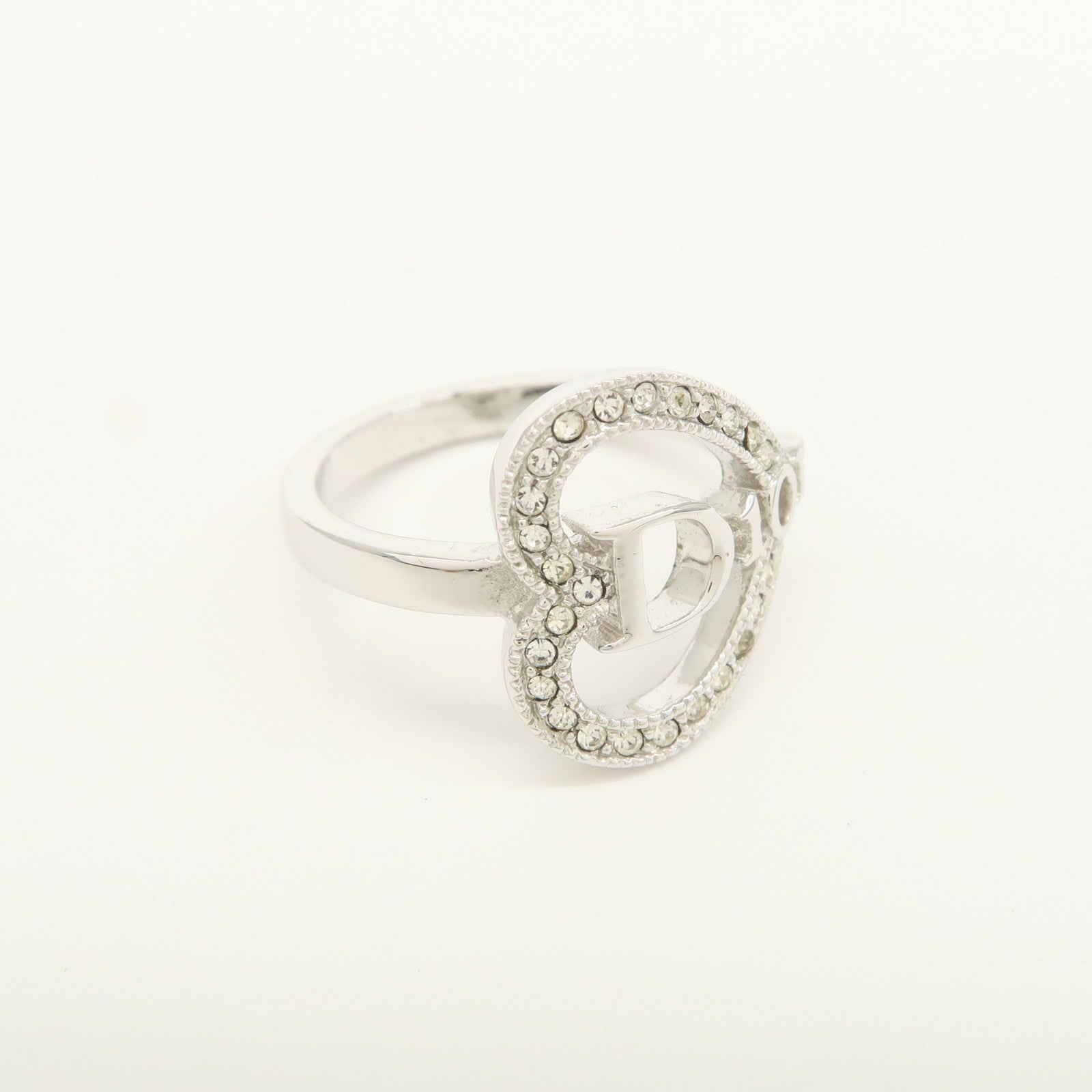 Christian Dior D Logo Heart Metal Ring Silver US 5