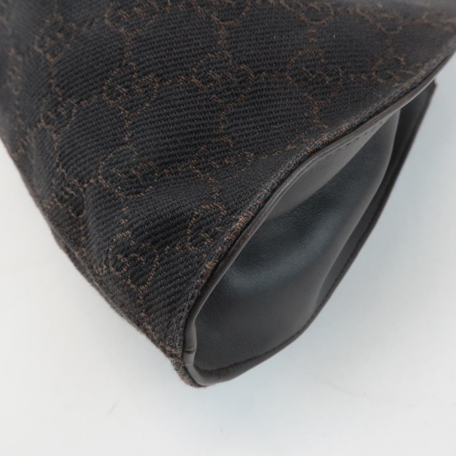 GUCCI GG Canvas Leather Tote Bag Hand Bag Dark Brown 76554 Used