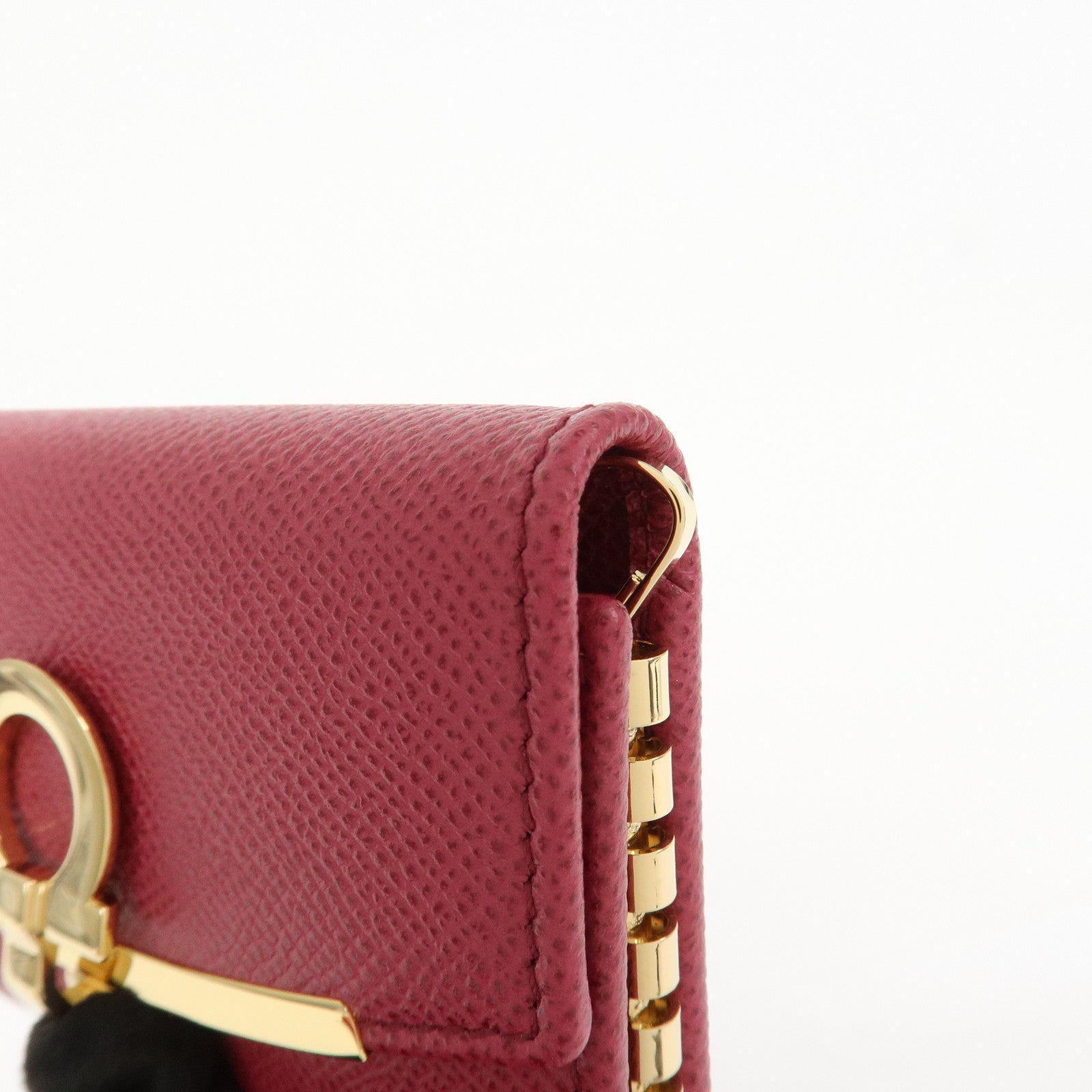 Ferragamo Gancini Leather 6 Ring Key Chain Key Case Red Gold