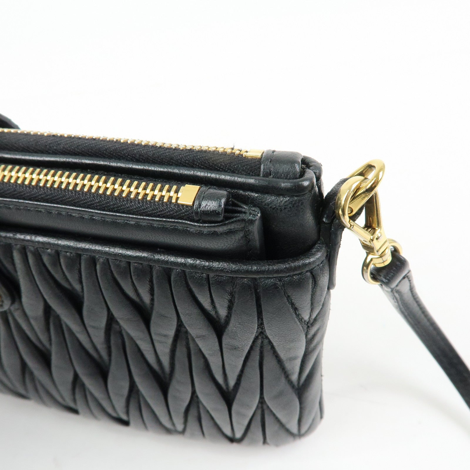 MIU MIU Matelasse Leather Gathered Shoulder Bag Crossbody Bag Black
