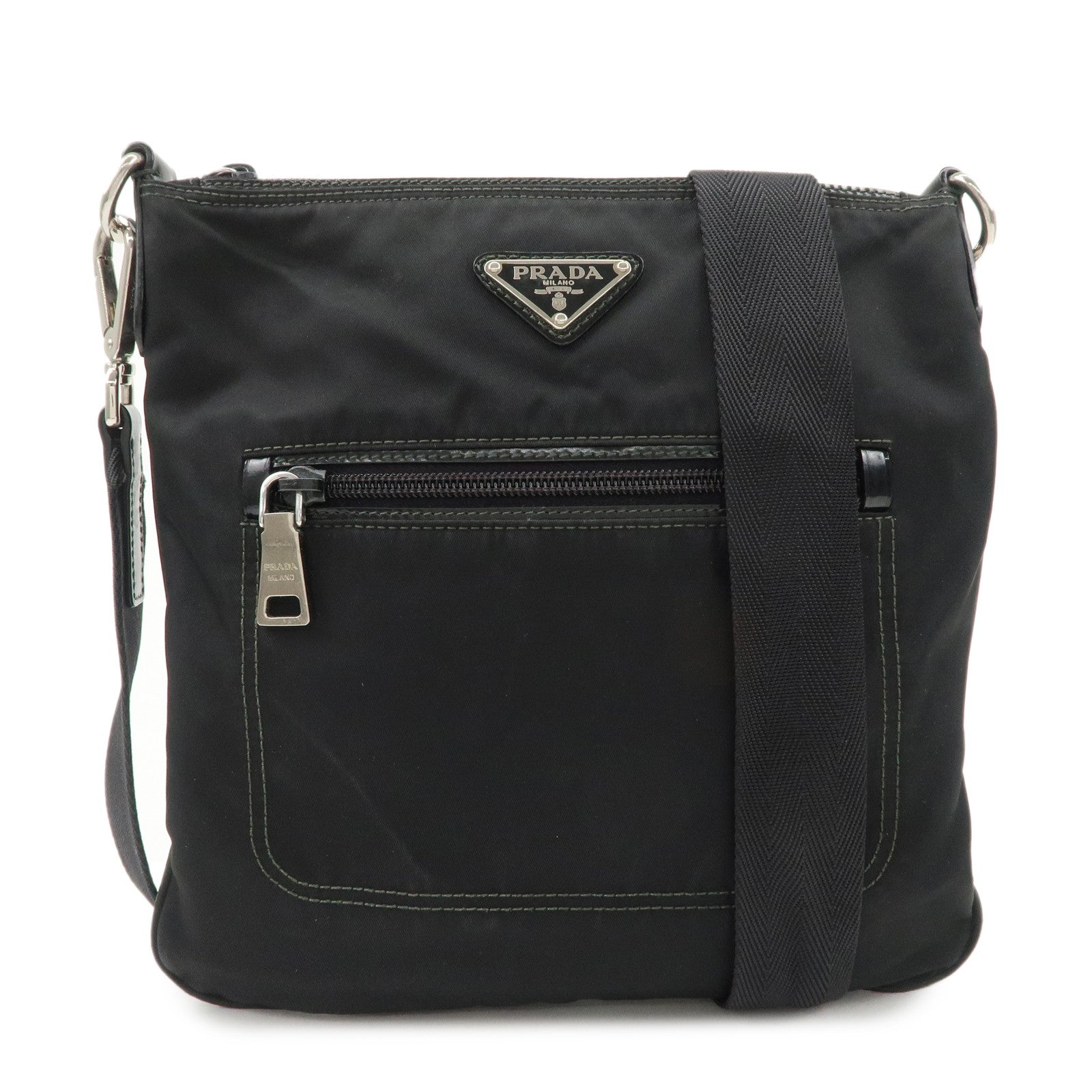 PRADA Triangle Logo Nylon Patent Leather Shoulder Bag Black Used
