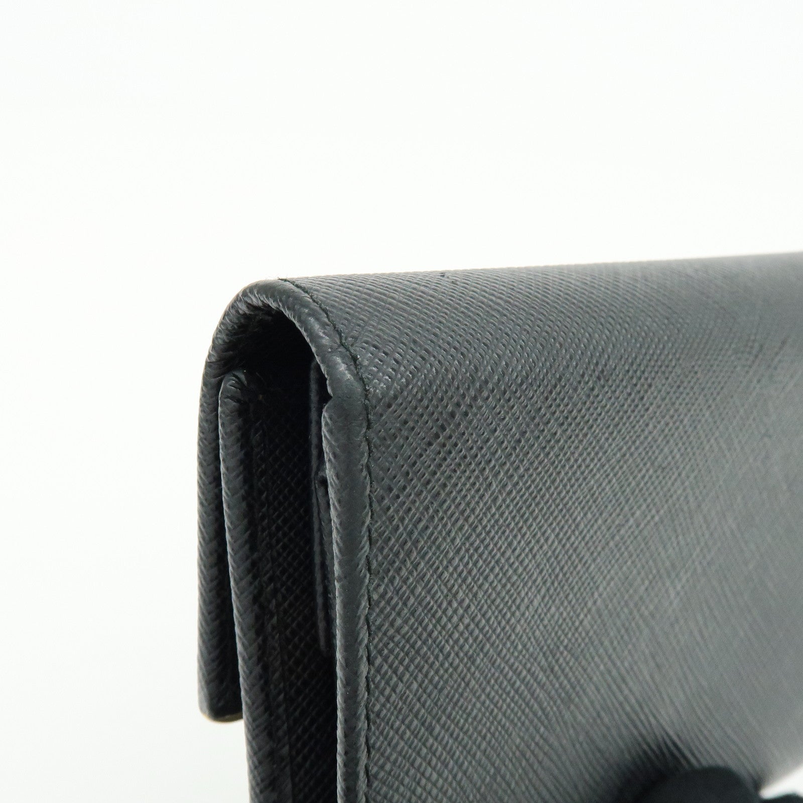 PRADA Saffiano Leather Bi-fold Compact Wallet Black Gold 1MH840