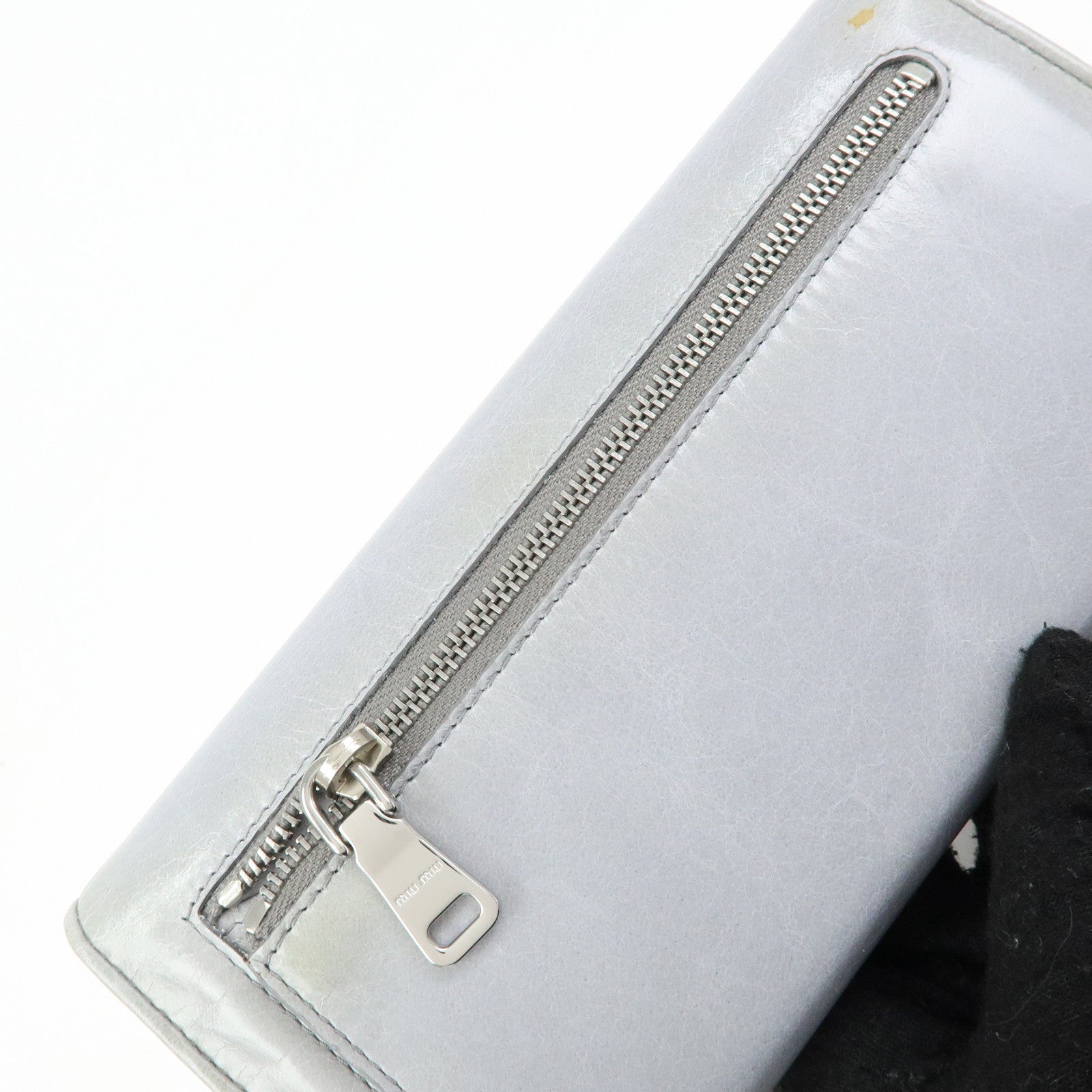 MIU MIU Vitello Shine Fur Flap Long Wallet Gray 5MH109