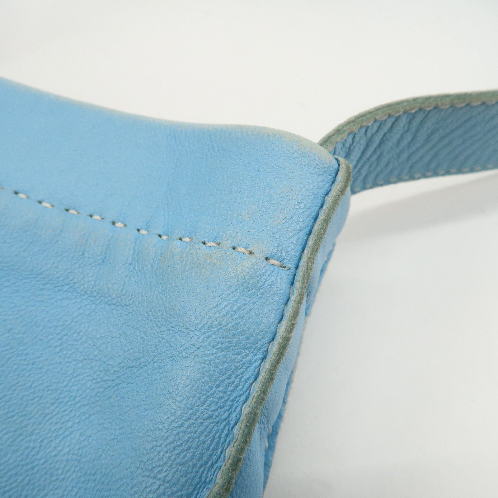 HERMES Lamb Skin Clou de Selle Shoulder Bag Crossbody Bag Blue