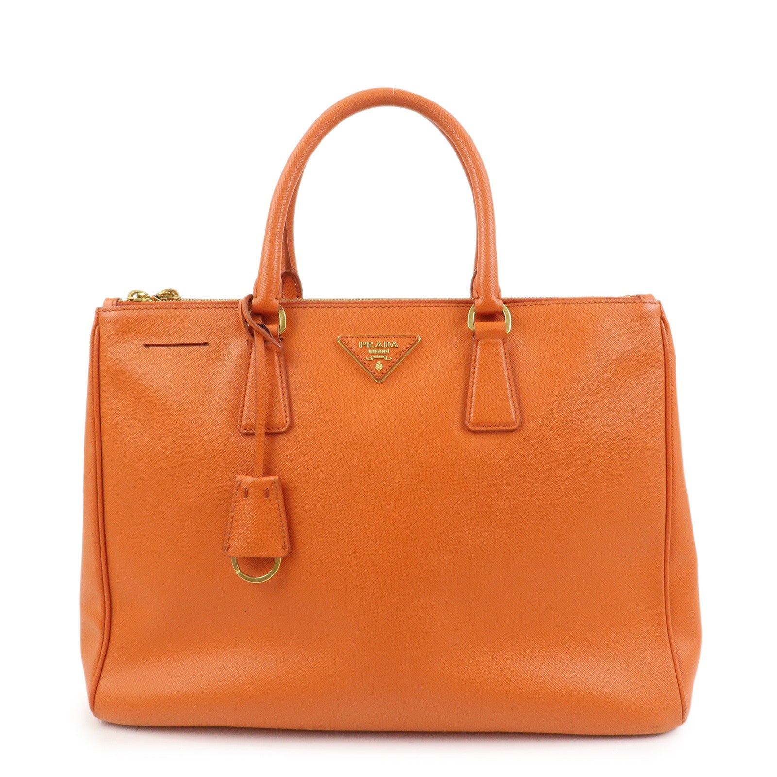 PRADA Triangle Logo Galleria 2Way Bag Hand Bag Orange BN1786