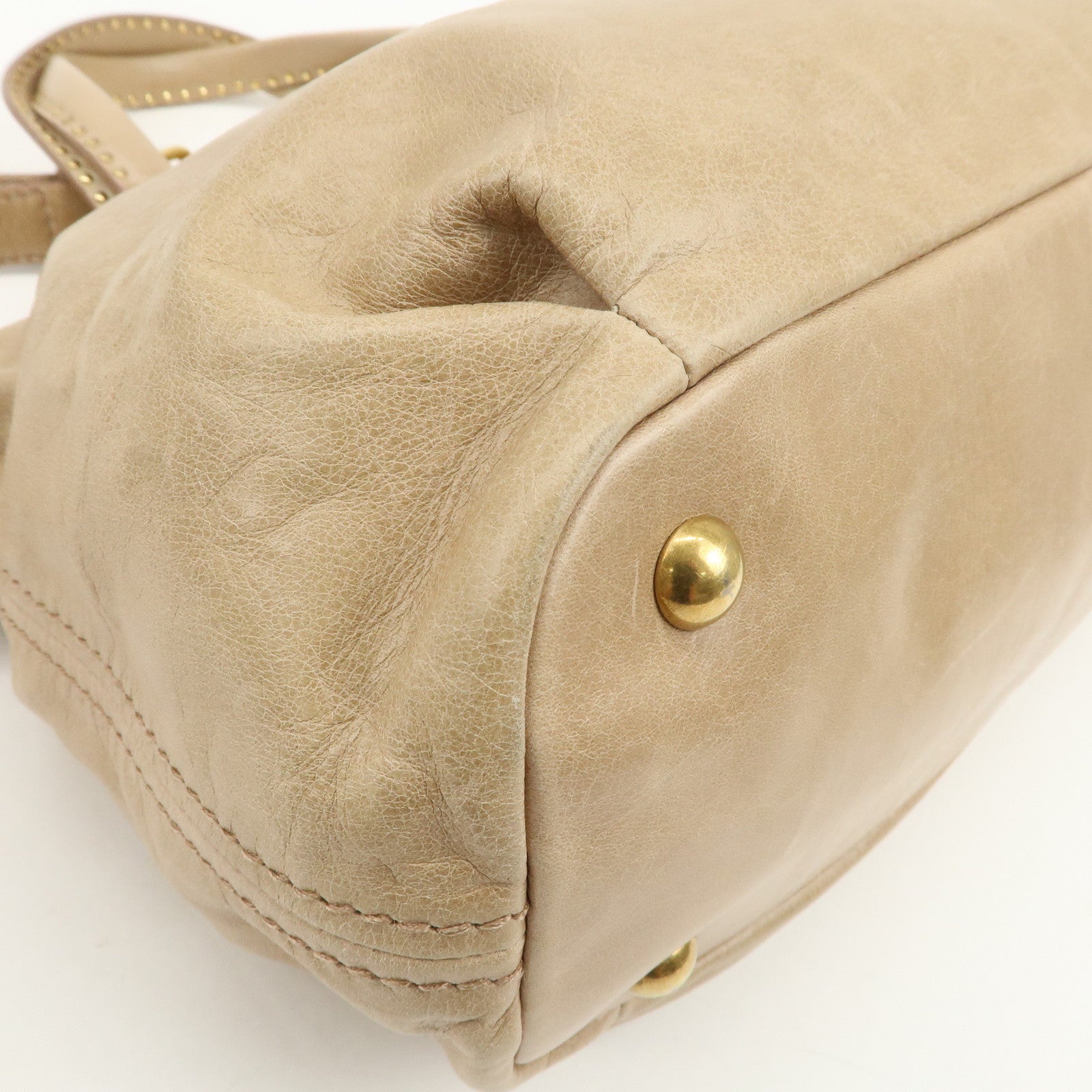 MIU MIU Logo Leather 2Way Bag Hand Bag Shoulder Bag Beige RN0728