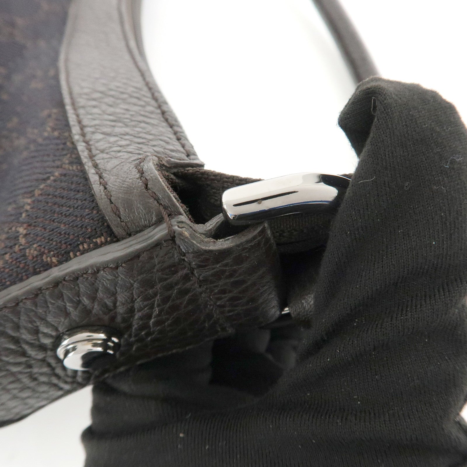 GUCCI Abbey Leather Canvas Shoulder Bag Hand Bag Dark Brown 293581 Used