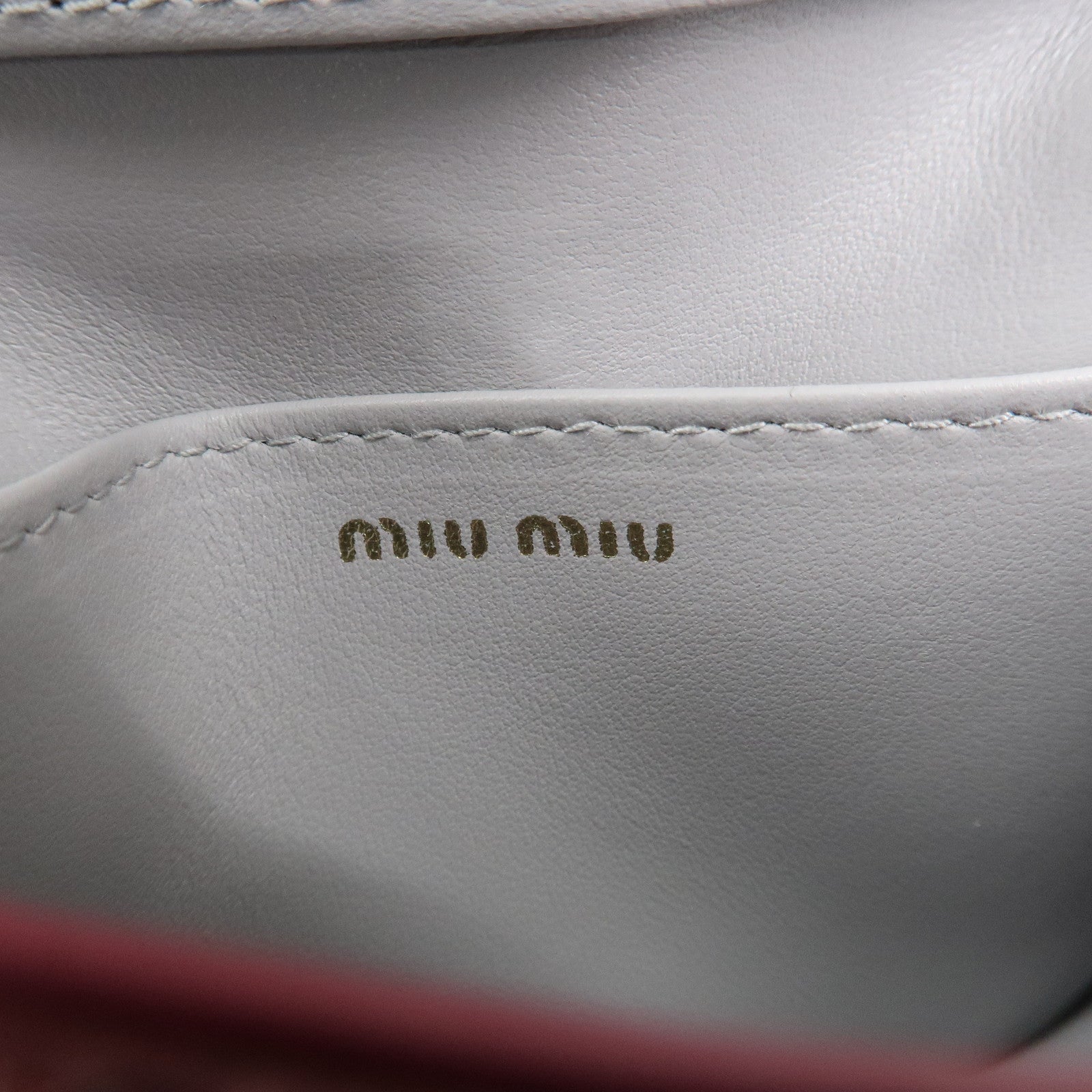 MIU MIU Leather Ribbon Bifold Card Case Pink Gray 5MBC011 Used