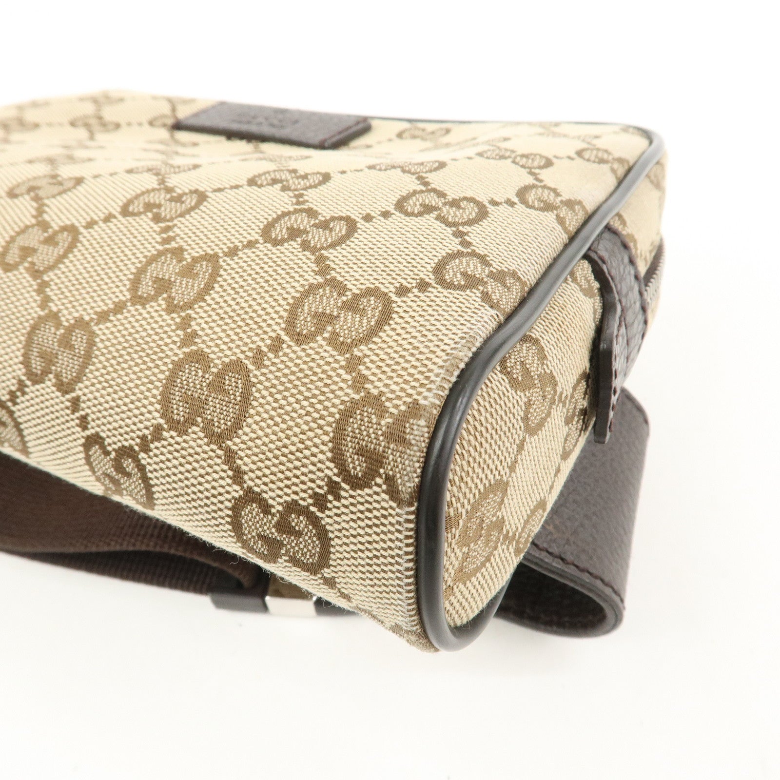 GUCCI GG Canvas Leather Waist Bag Crossbody Bag Beige Brown 449174