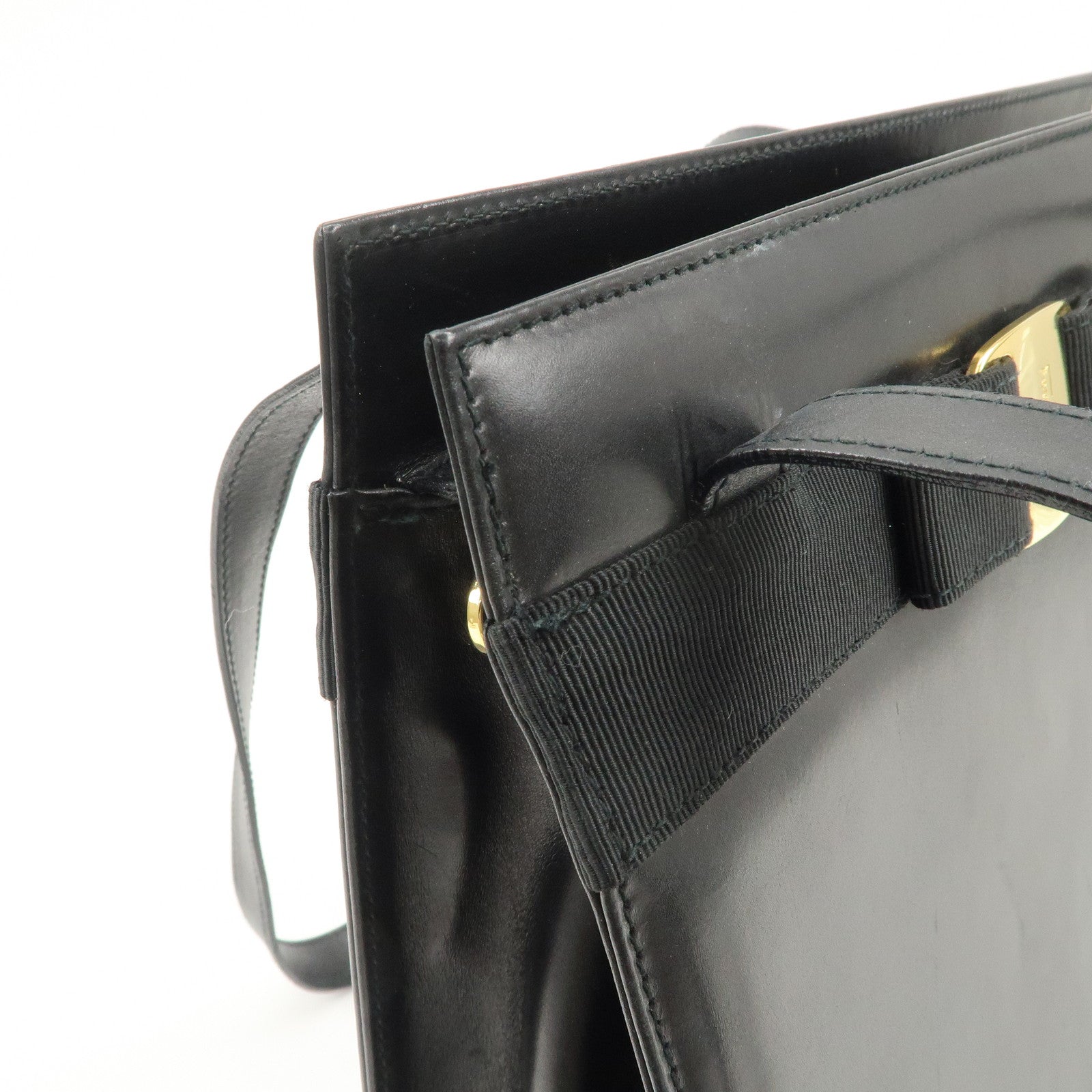 Ferragamo Vara Ribbon Leather Shoulder Bag Tote Bag Black Used