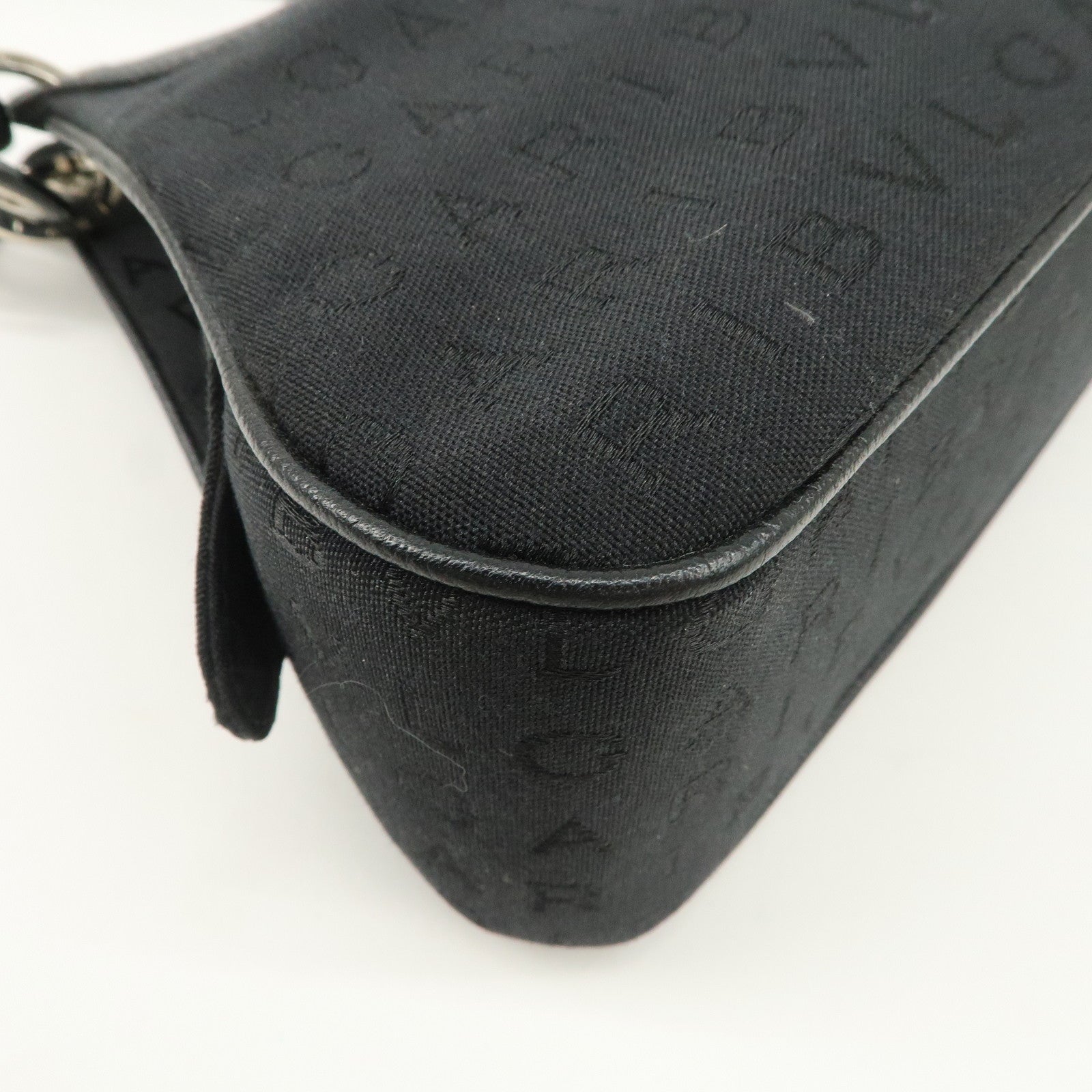 BVLGARI Logo Maniac Canvas Leather Shoulder Bag Black Used