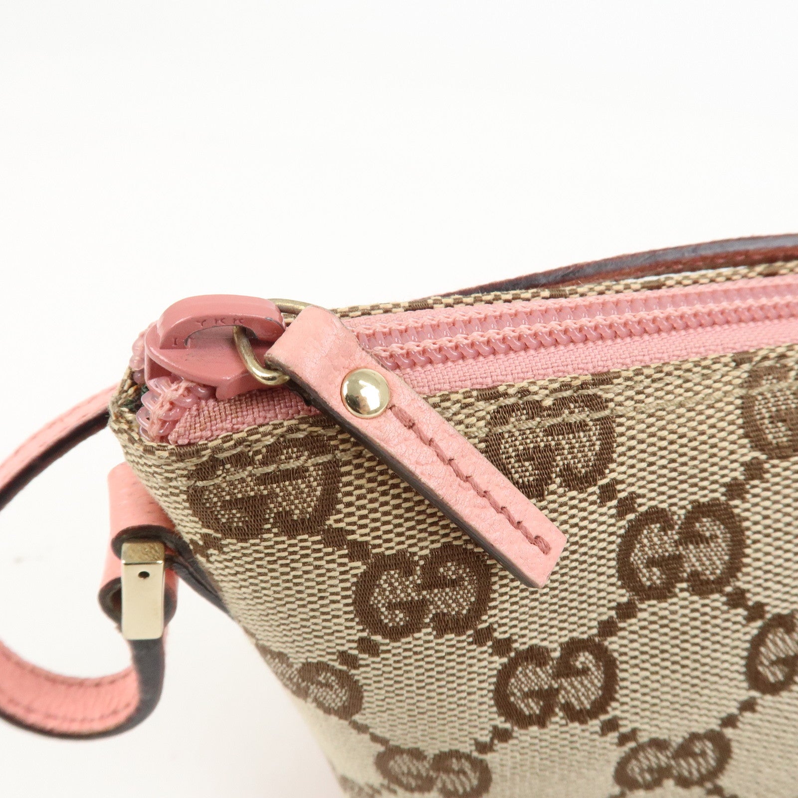 GUCCI Boat Bag GG Monogram Canvas Leather Hand Bag Beige Pink 07198